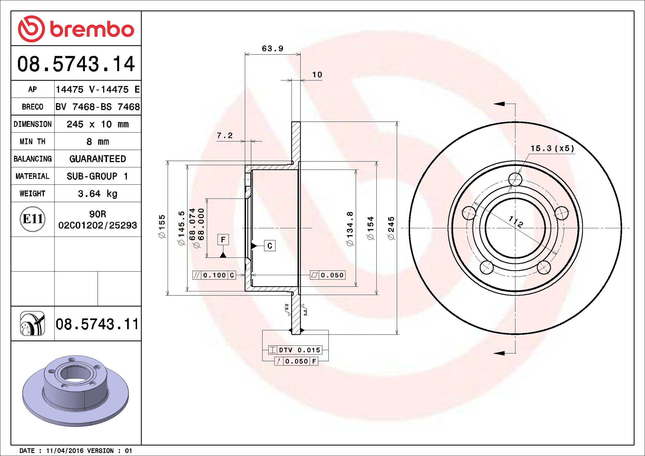 Brake Disc - 08.5743.11 BREMBO