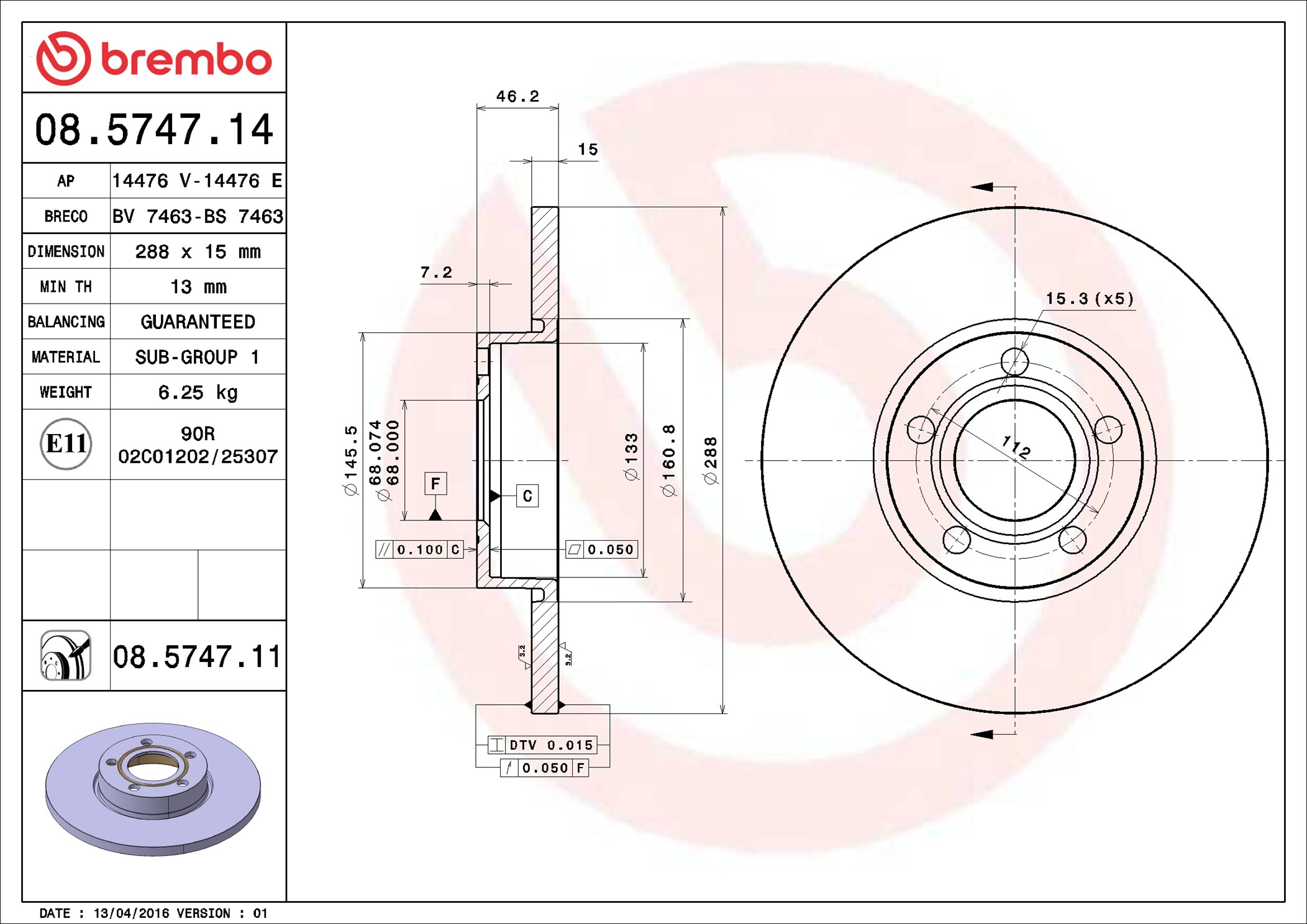 Brake Disc - 08.5747.11 BREMBO