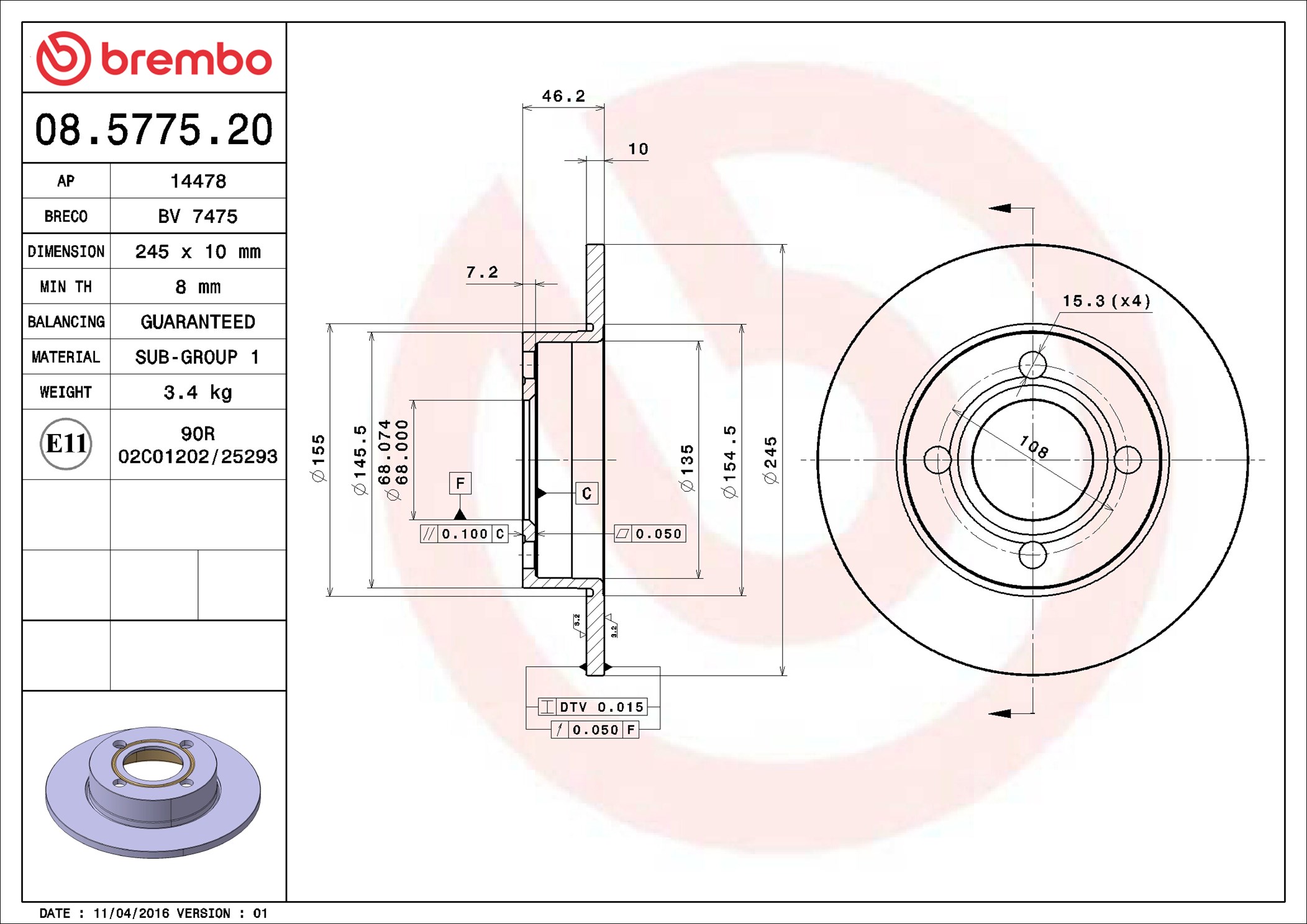 Brake Disc - 08.5775.20 BREMBO