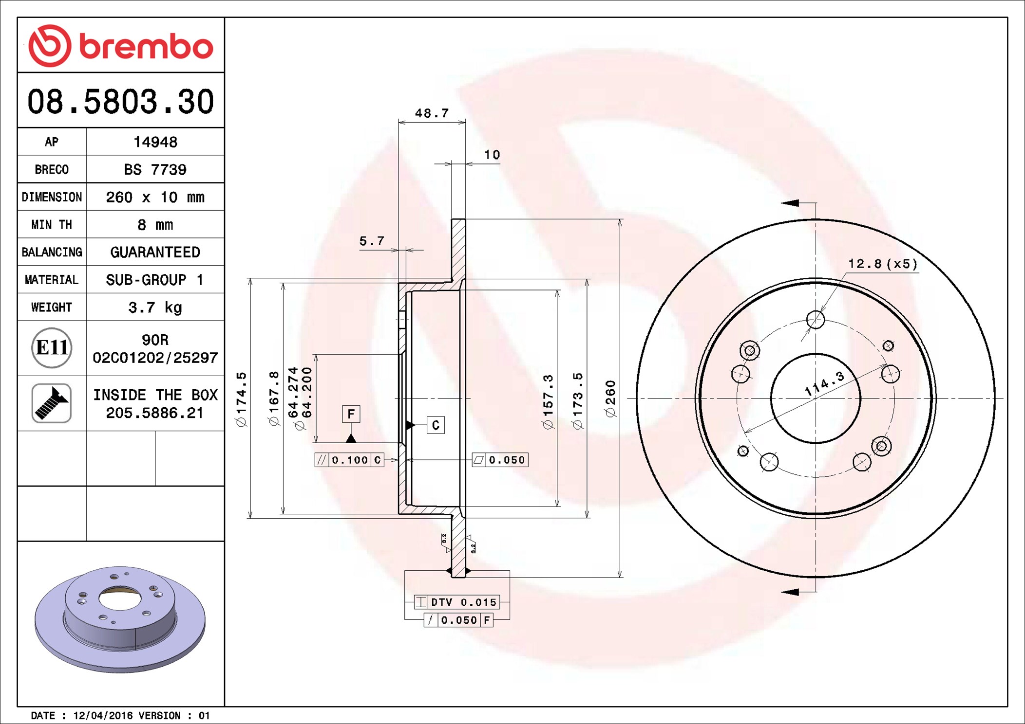 stabdžių diskas - 08.5803.30 BREMBO