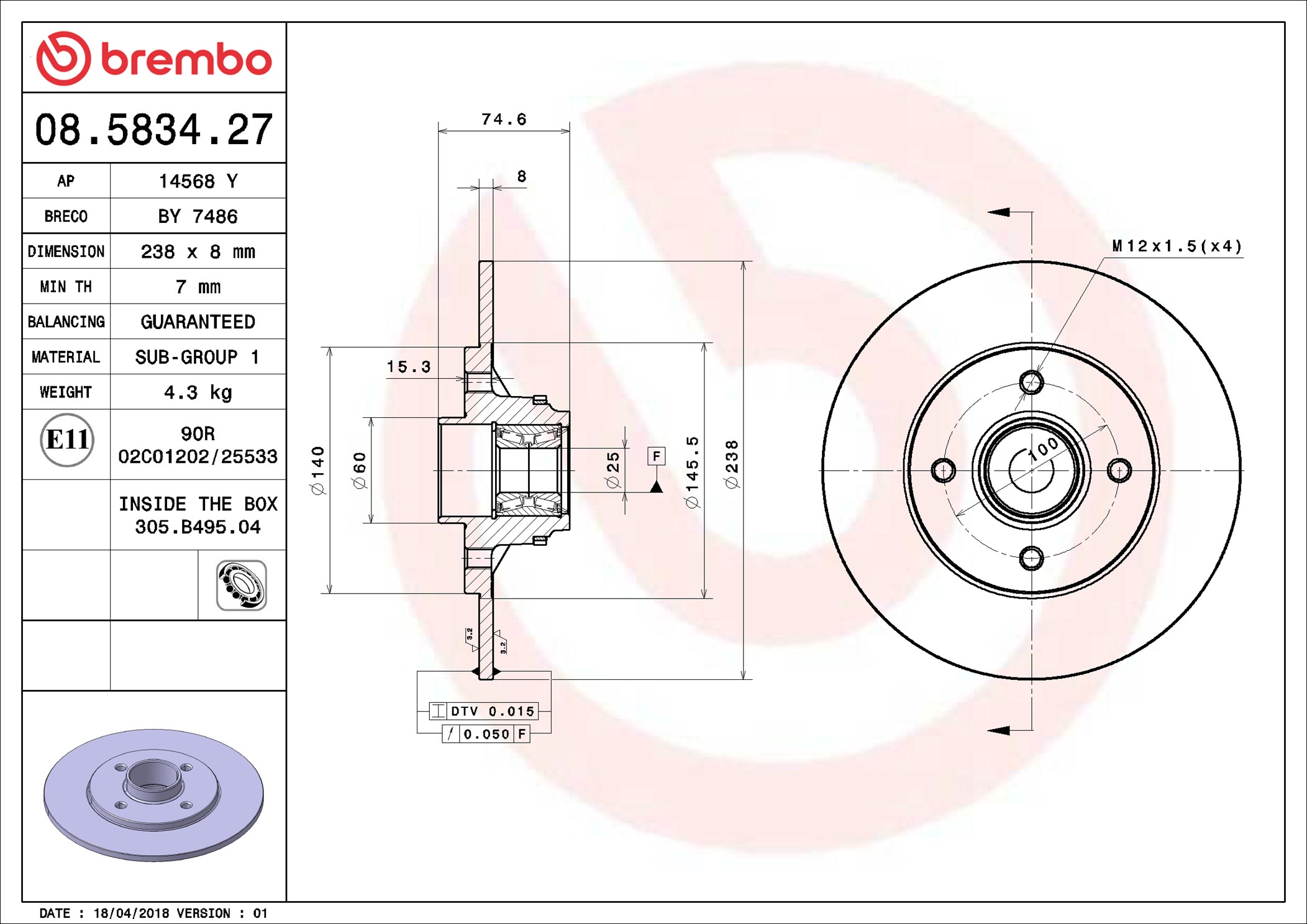Discofreno - 08.5834.27 BREMBO