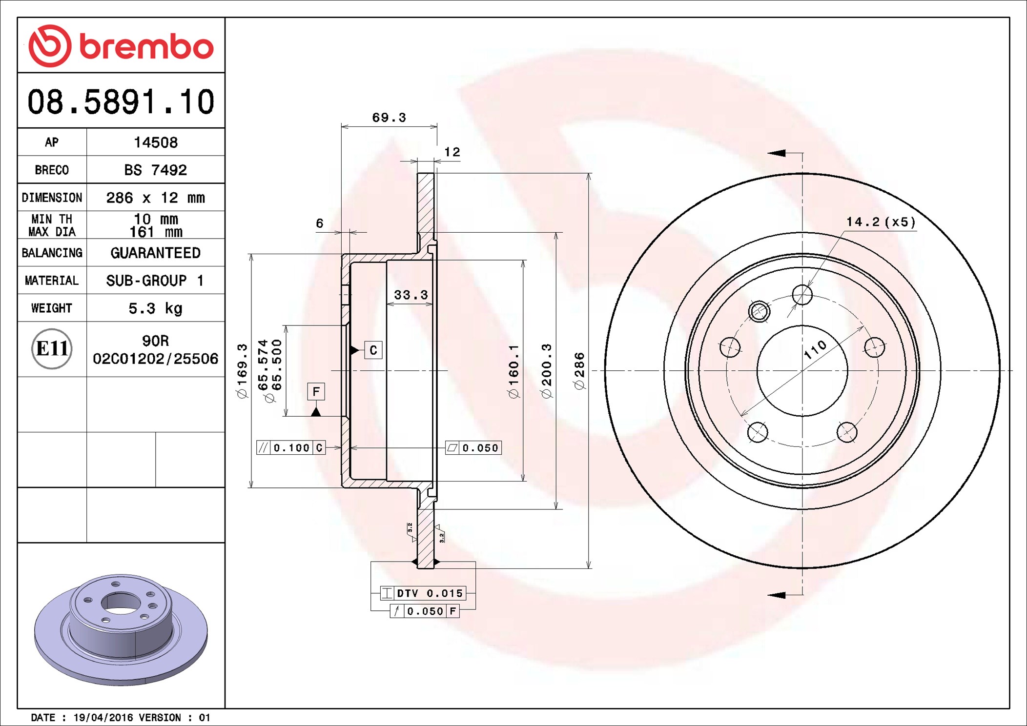 Тормозной диск - 08.5891.10 BREMBO