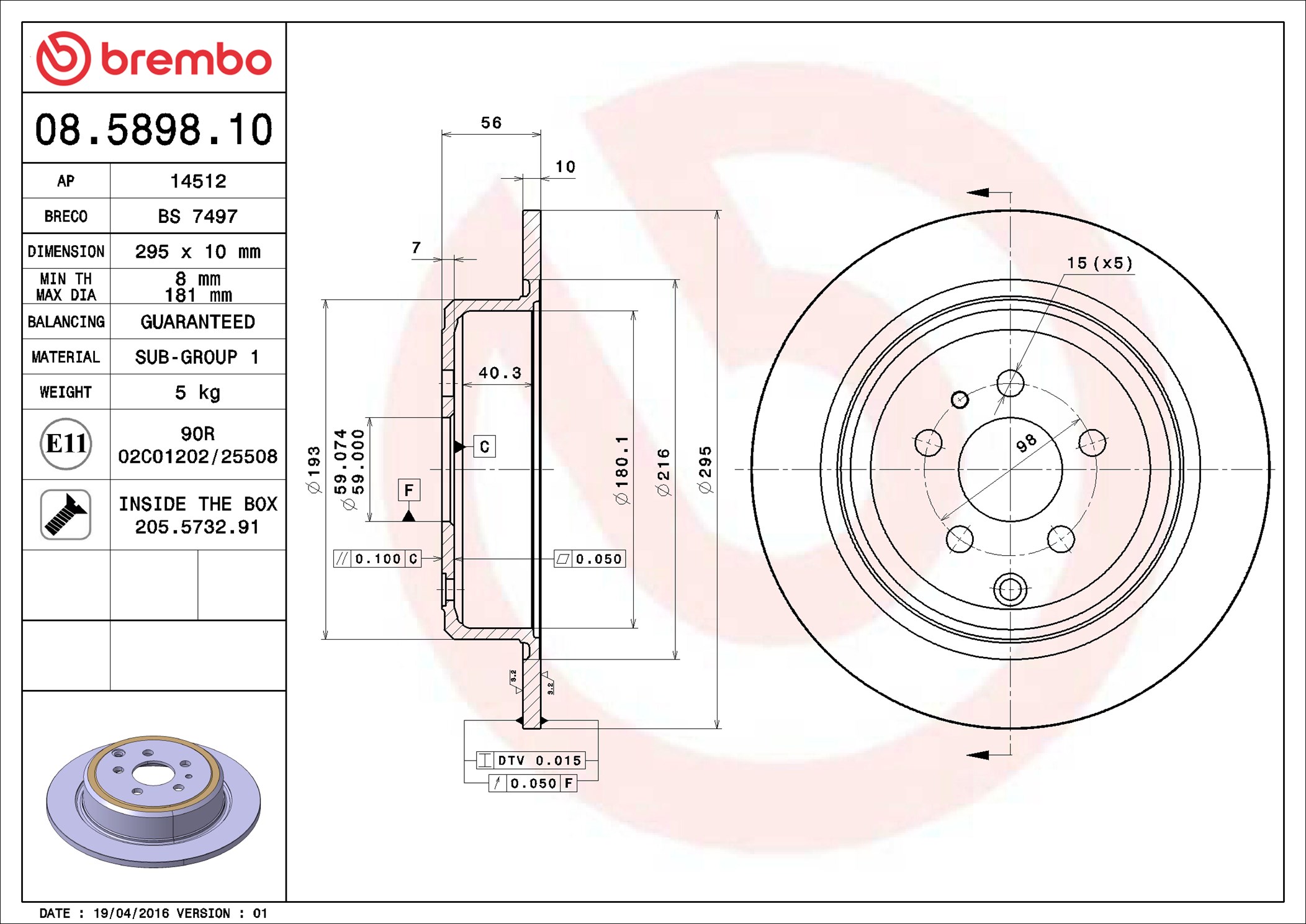 Brake Disc - 08.5898.10 BREMBO