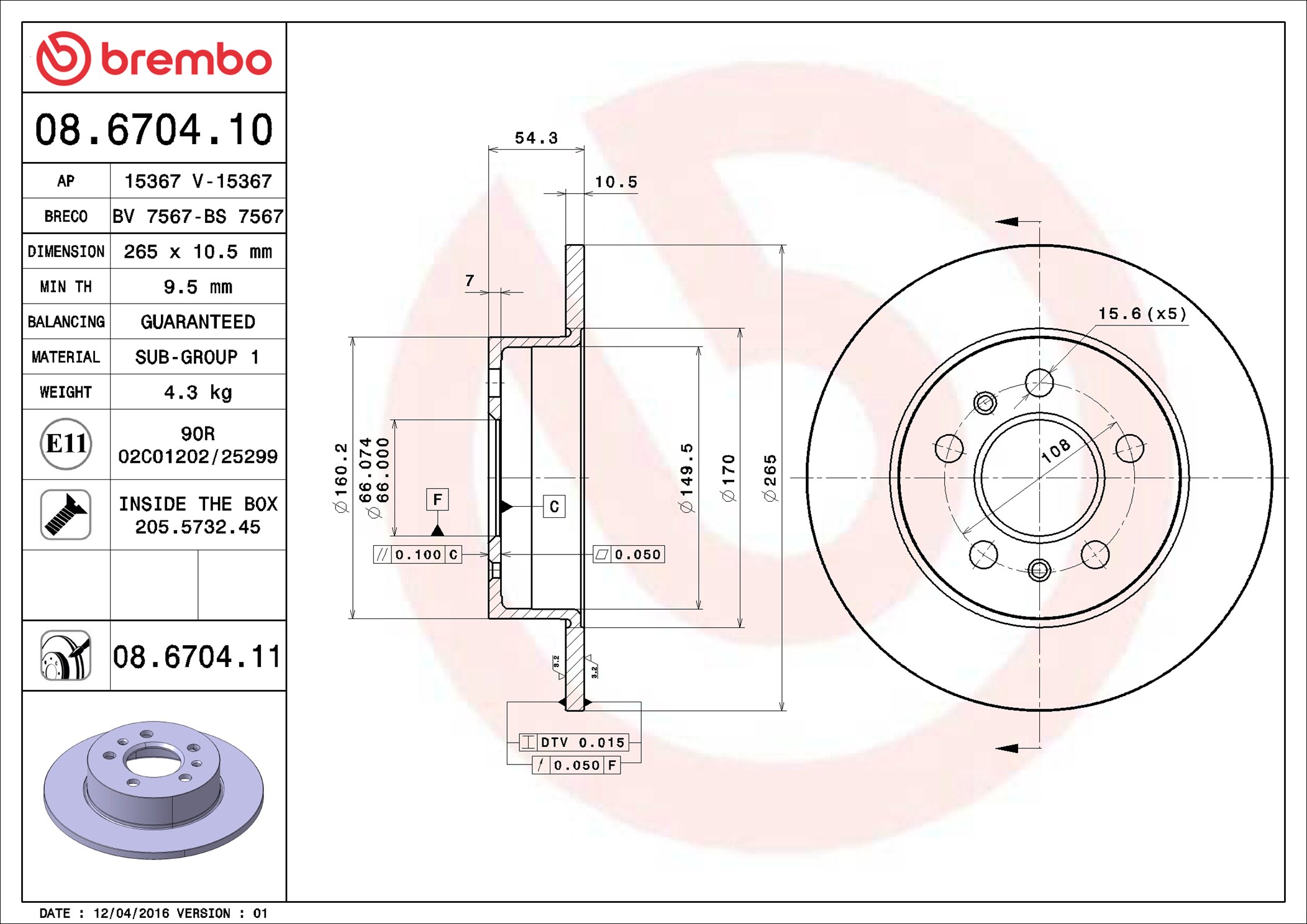 Discofreno - 08.6704.11 BREMBO
