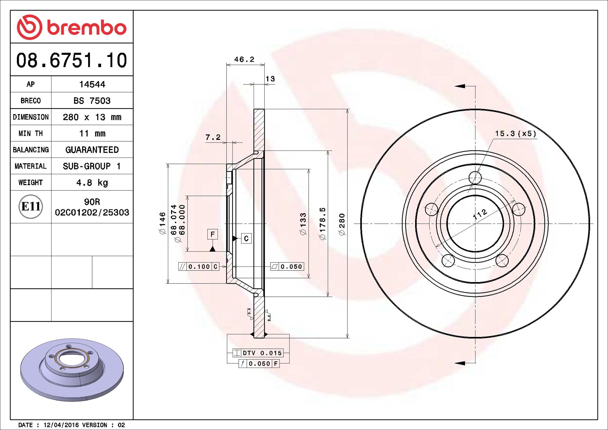 Brake Disc - 08.6751.10 BREMBO