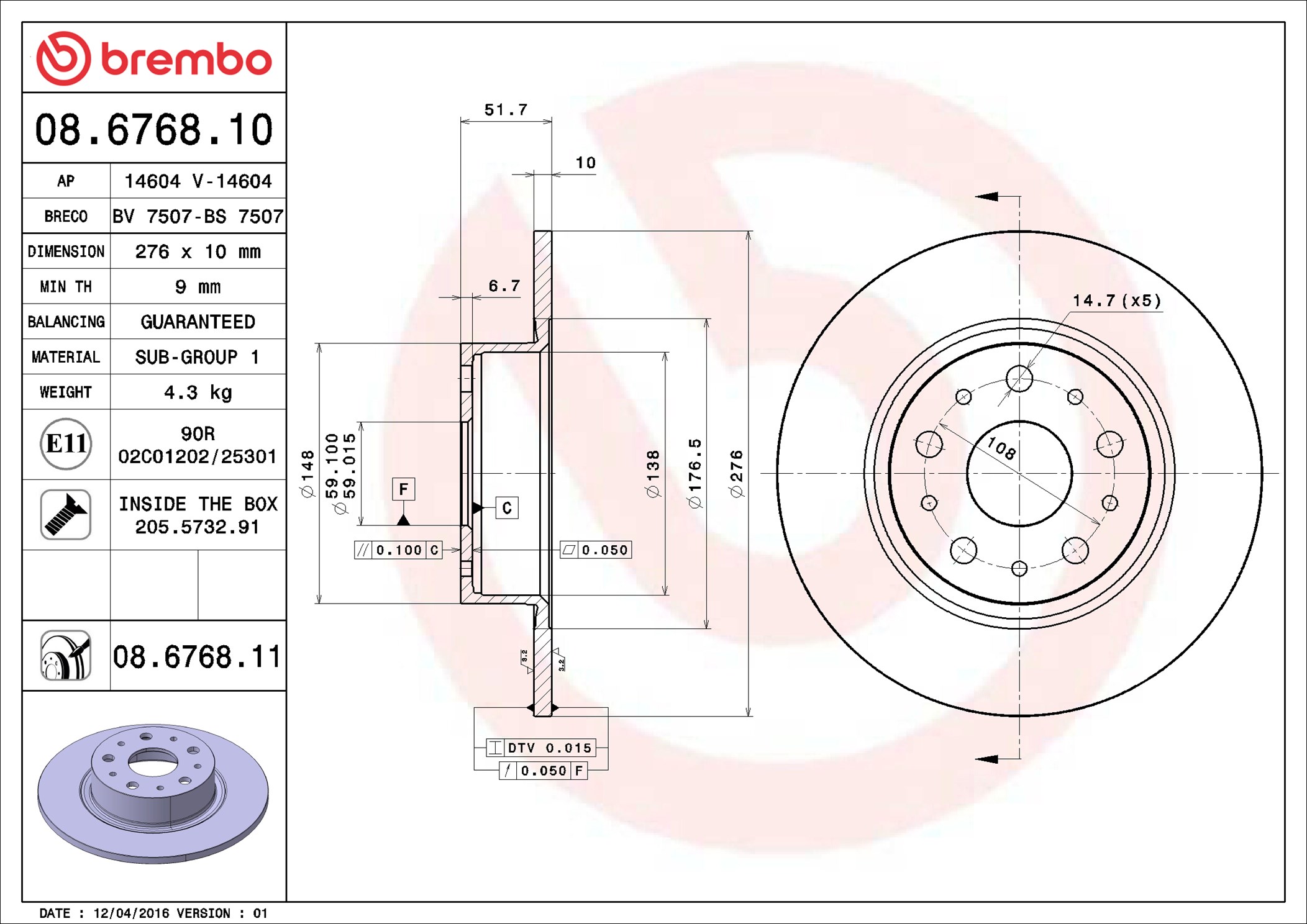 Bremsscheibe - 08.6768.11 BREMBO