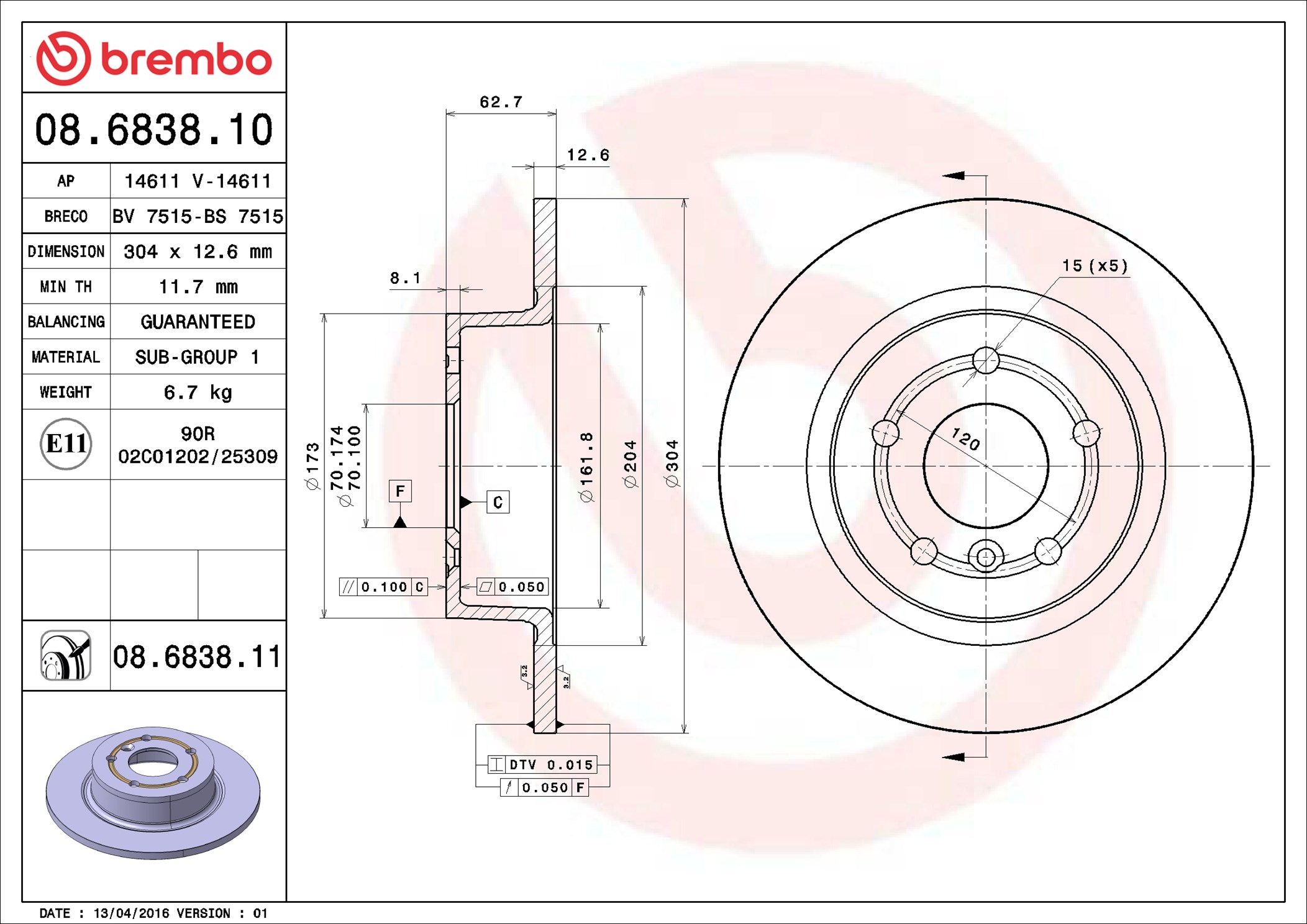 Brake Disc - 08.6838.11 BREMBO