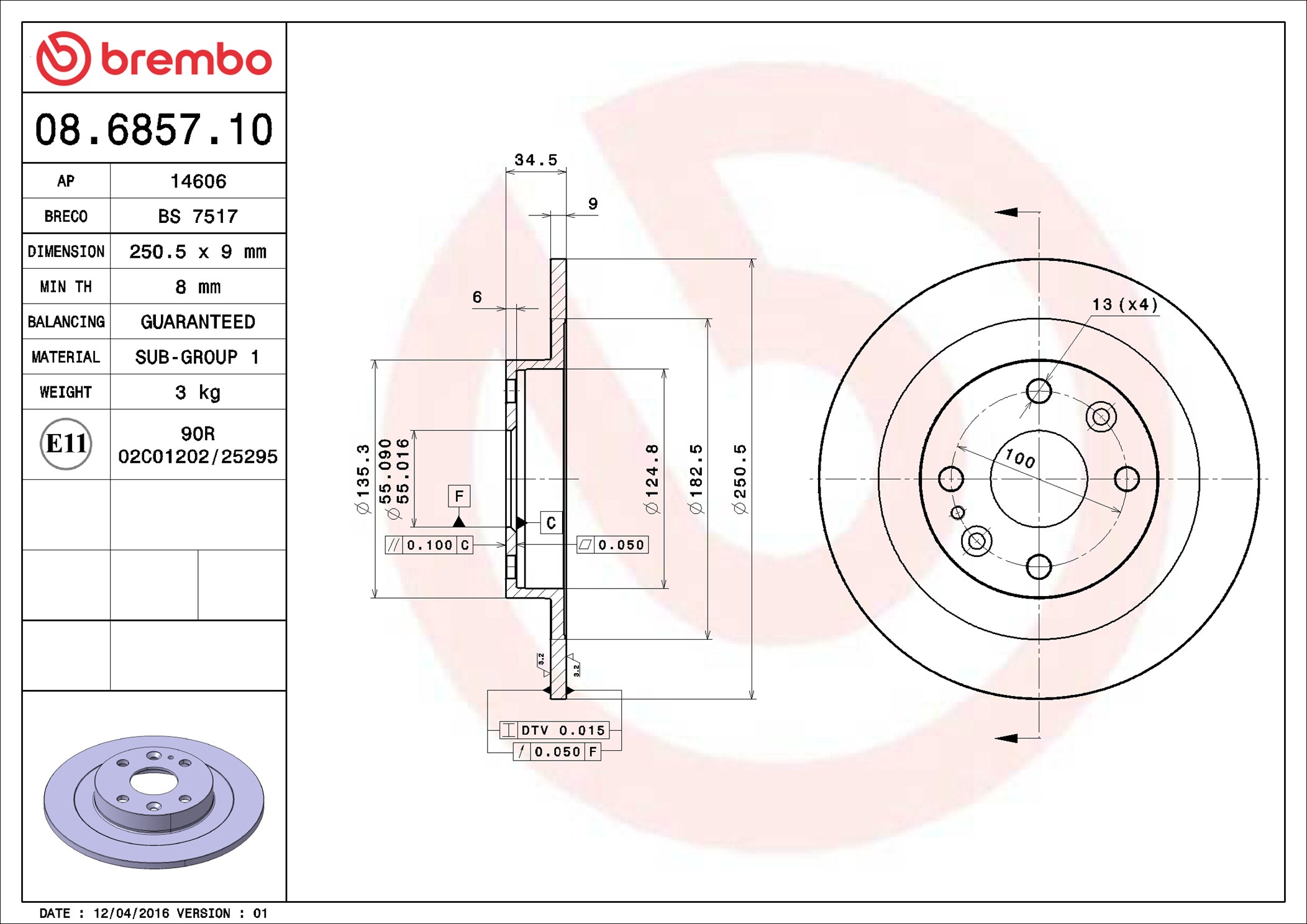 Brake Disc - 08.6857.10 BREMBO