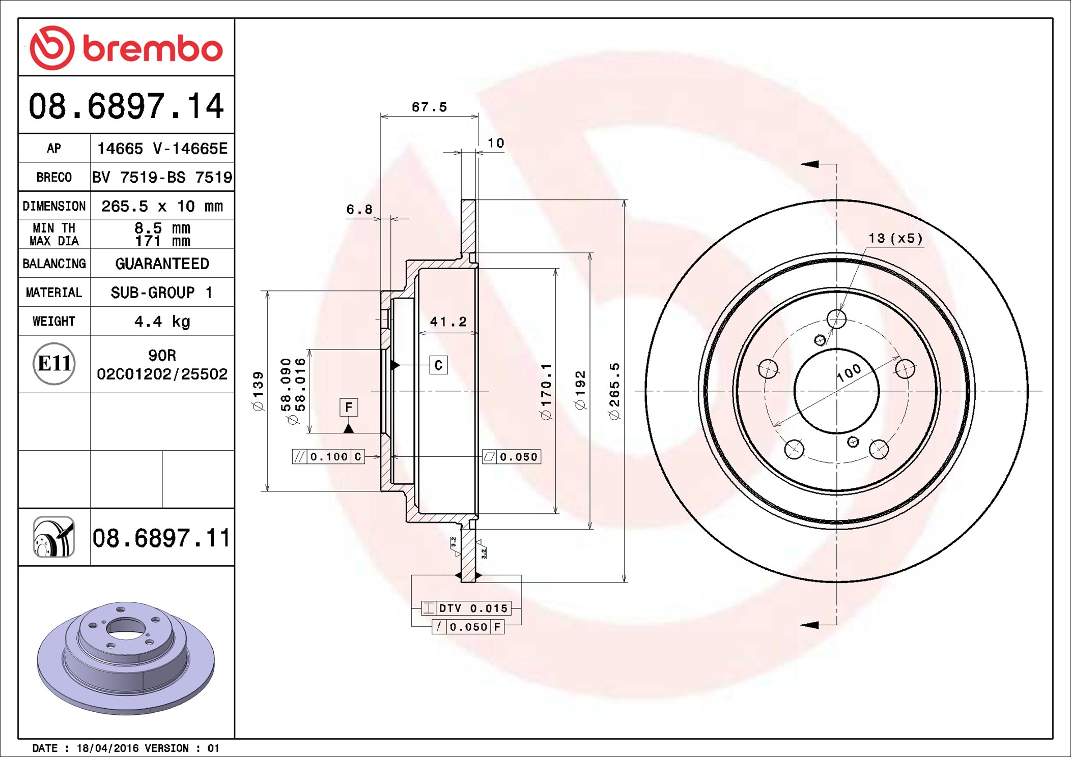 Discofreno - 08.6897.11 BREMBO
