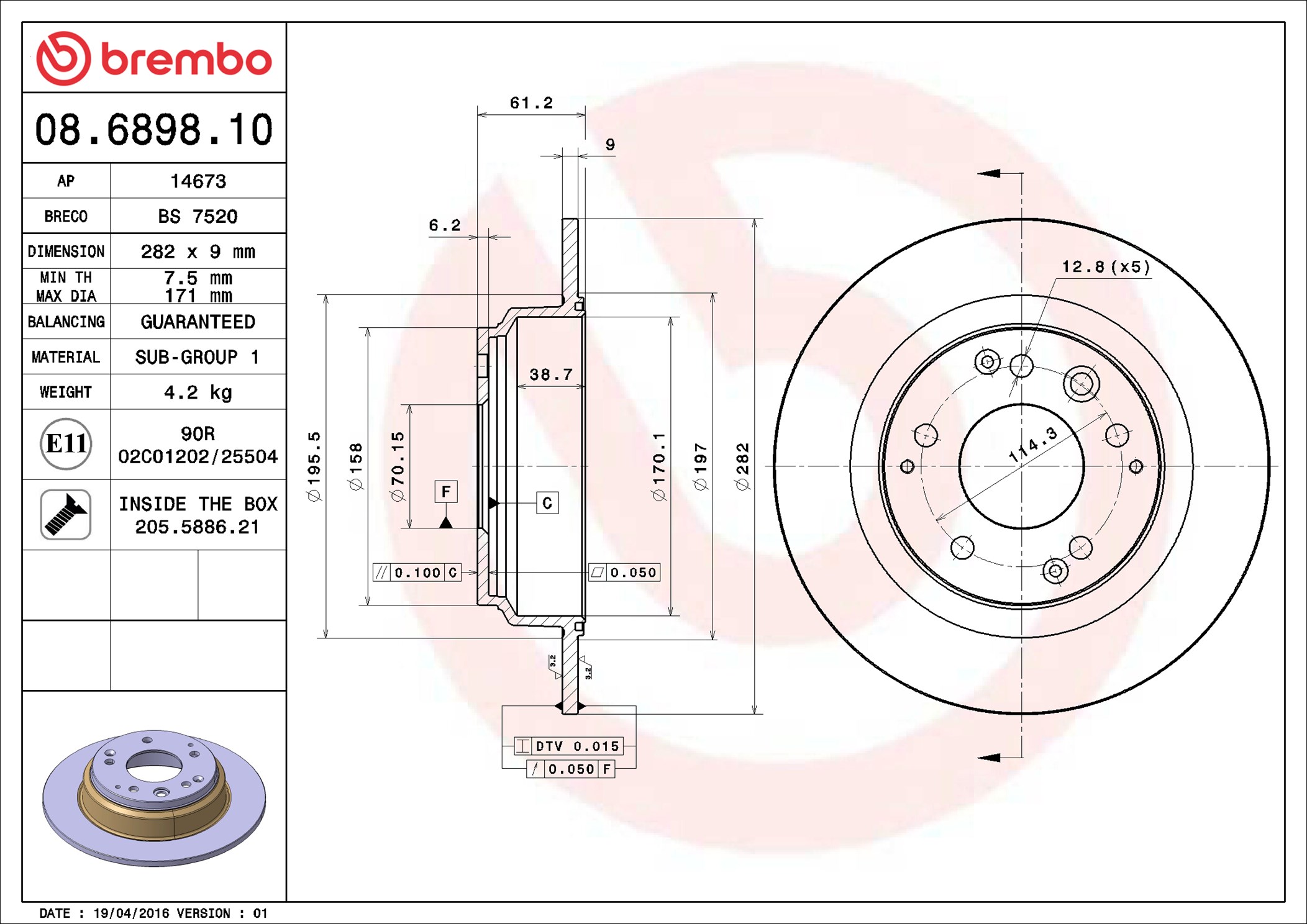 Discofreno - 08.6898.10 BREMBO