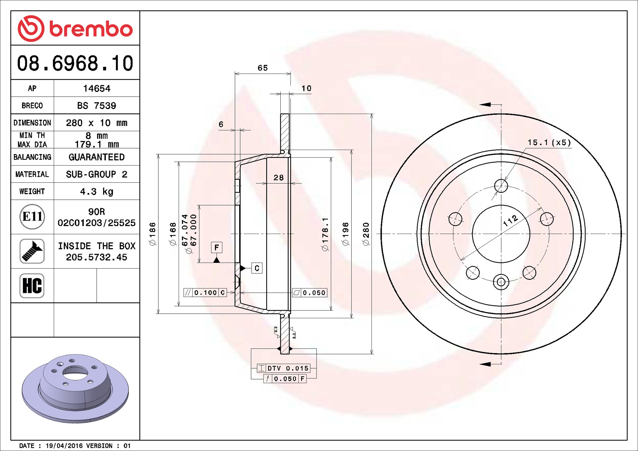 Discofreno - 08.6968.10 BREMBO
