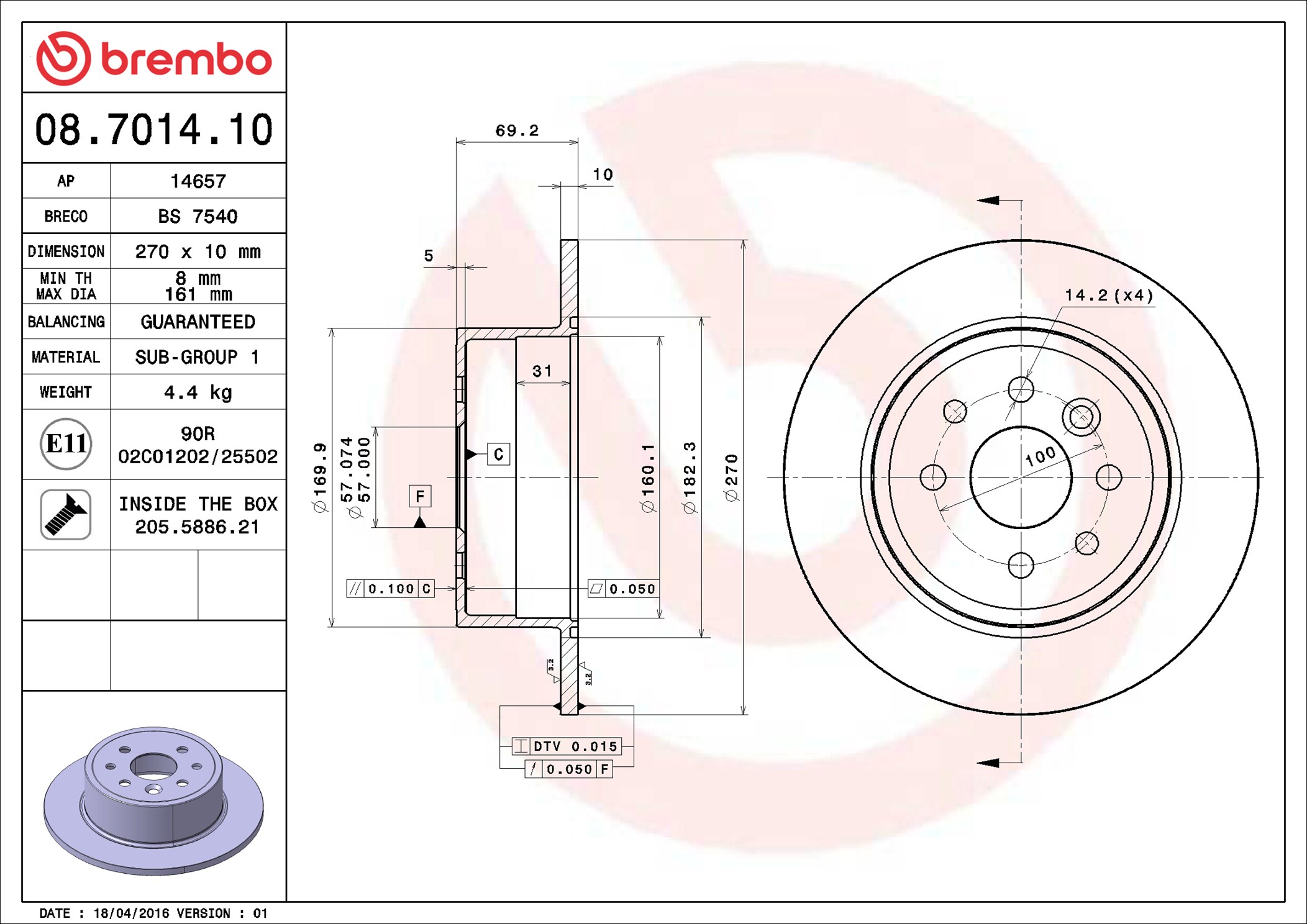 Brake Disc - 08.7014.10 BREMBO