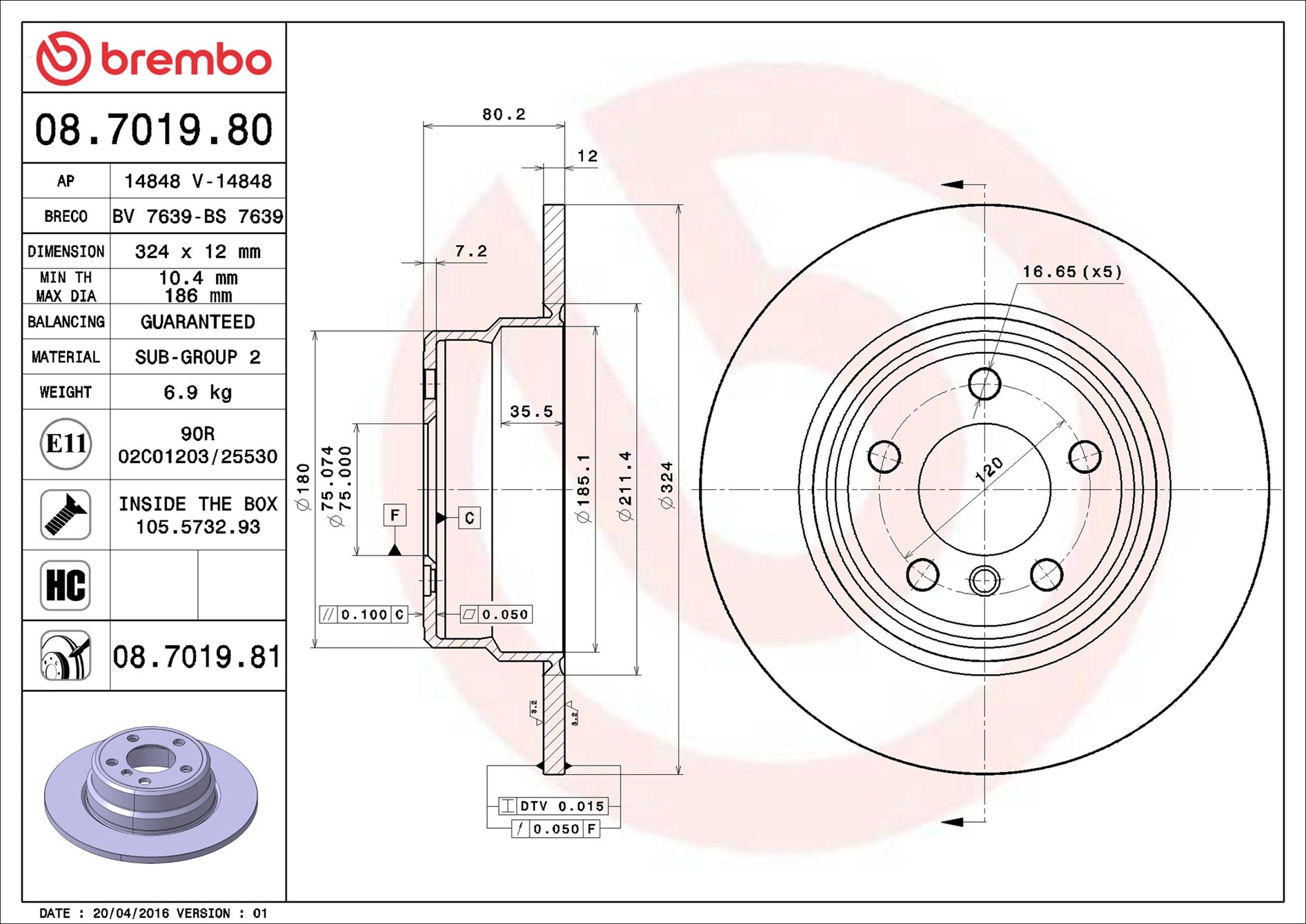 Bremsscheibe - 08.7019.81 BREMBO