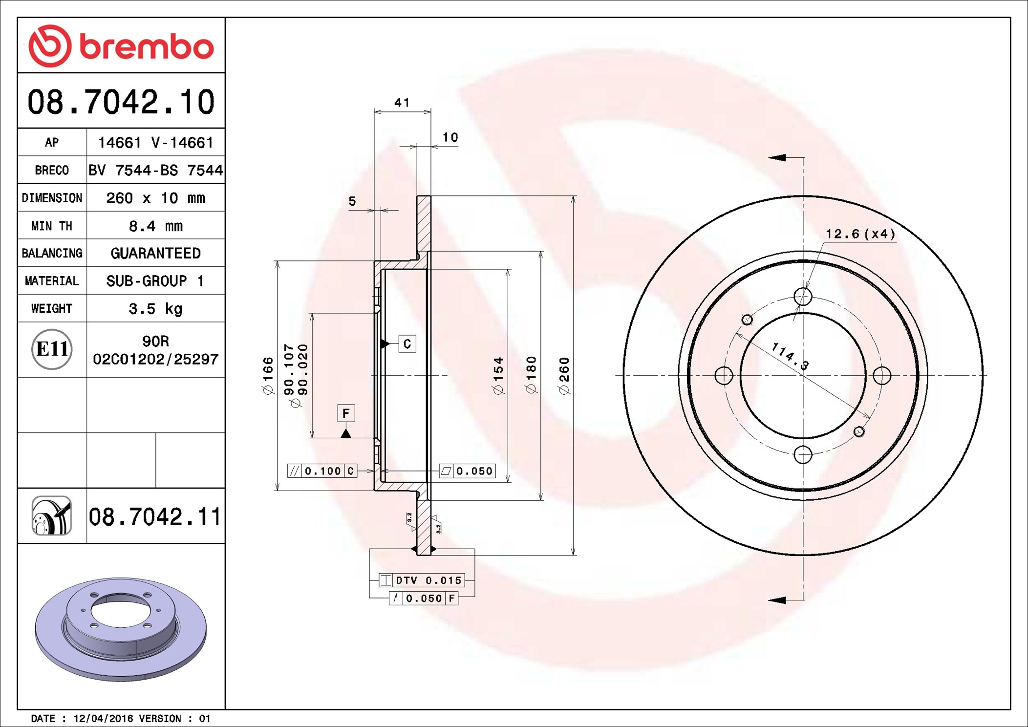 Brake Disc - 08.7042.11 BREMBO