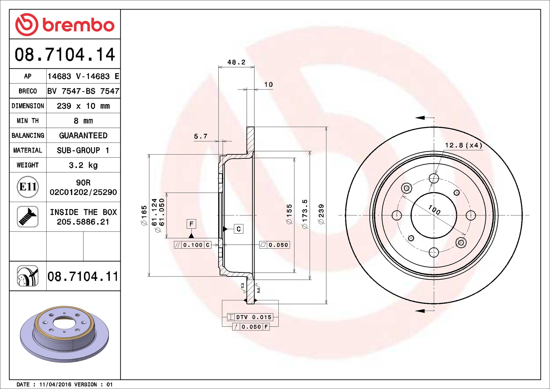 Bremsscheibe - 08.7104.14 BREMBO