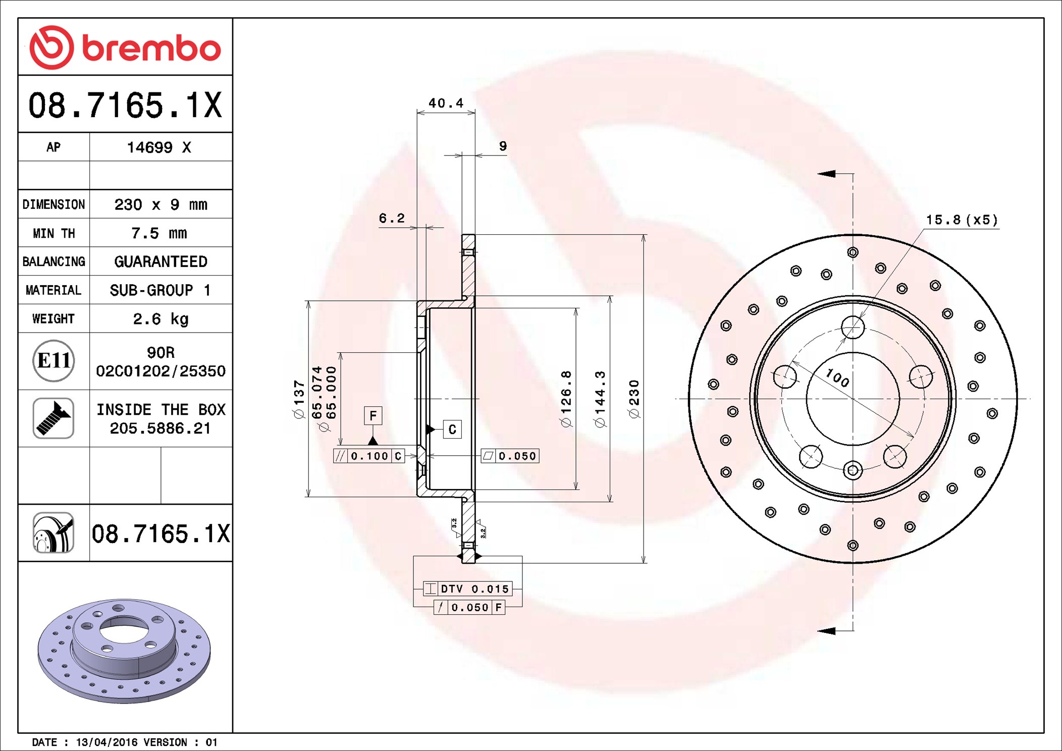 Brake Disc - 08.7165.1X BREMBO
