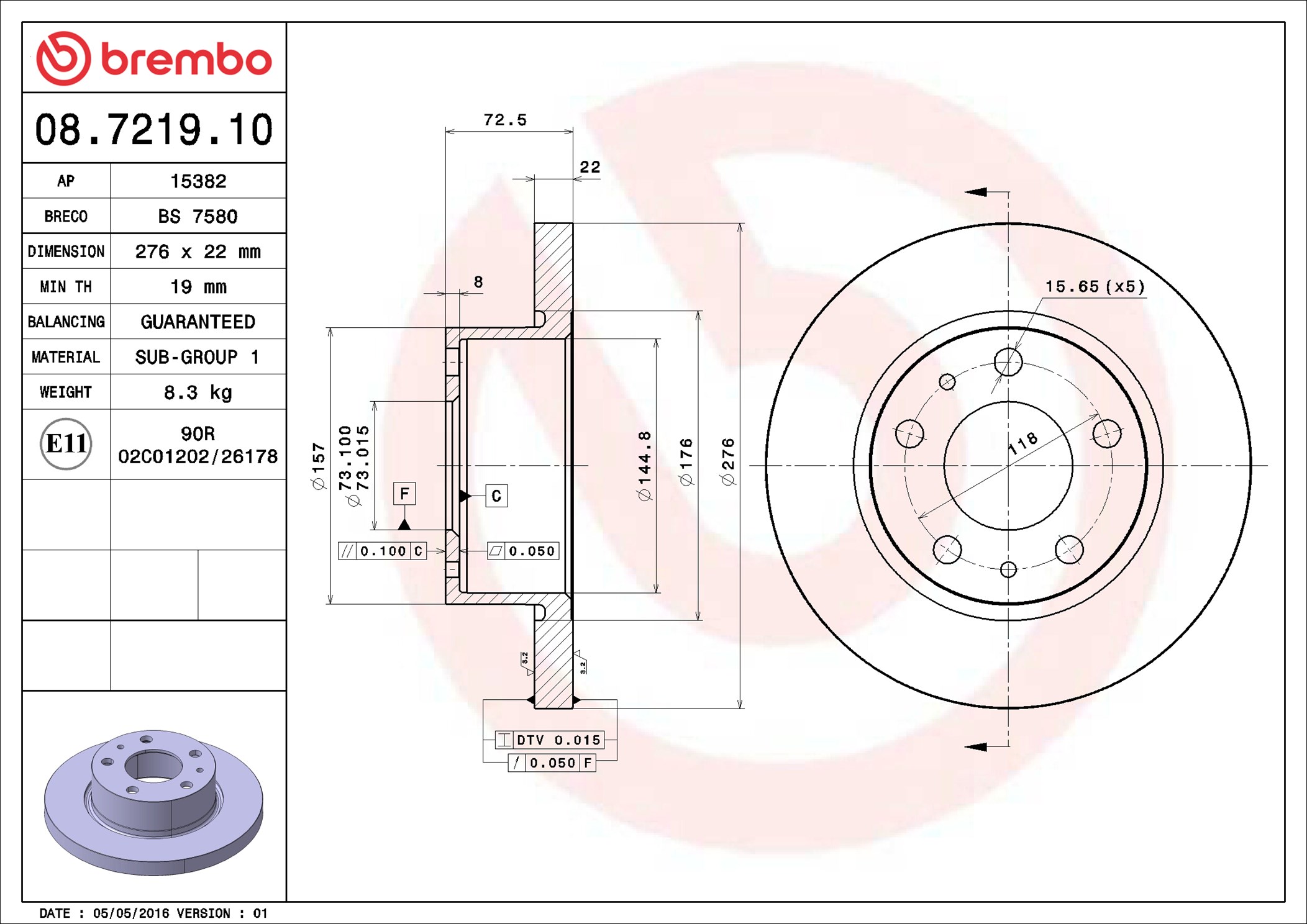 stabdžių diskas - 08.7219.10 BREMBO