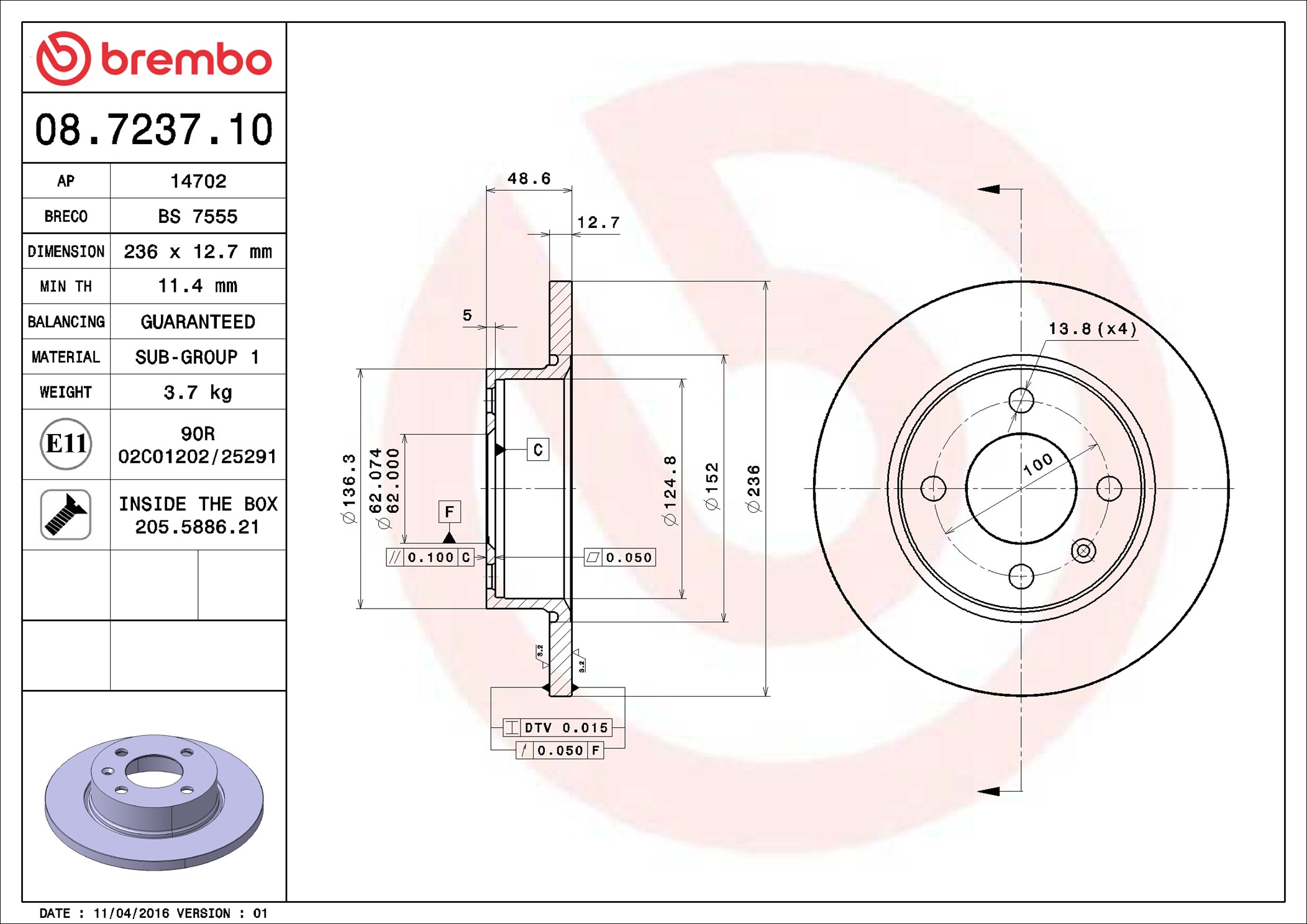 Bremsscheibe - 08.7237.10 BREMBO
