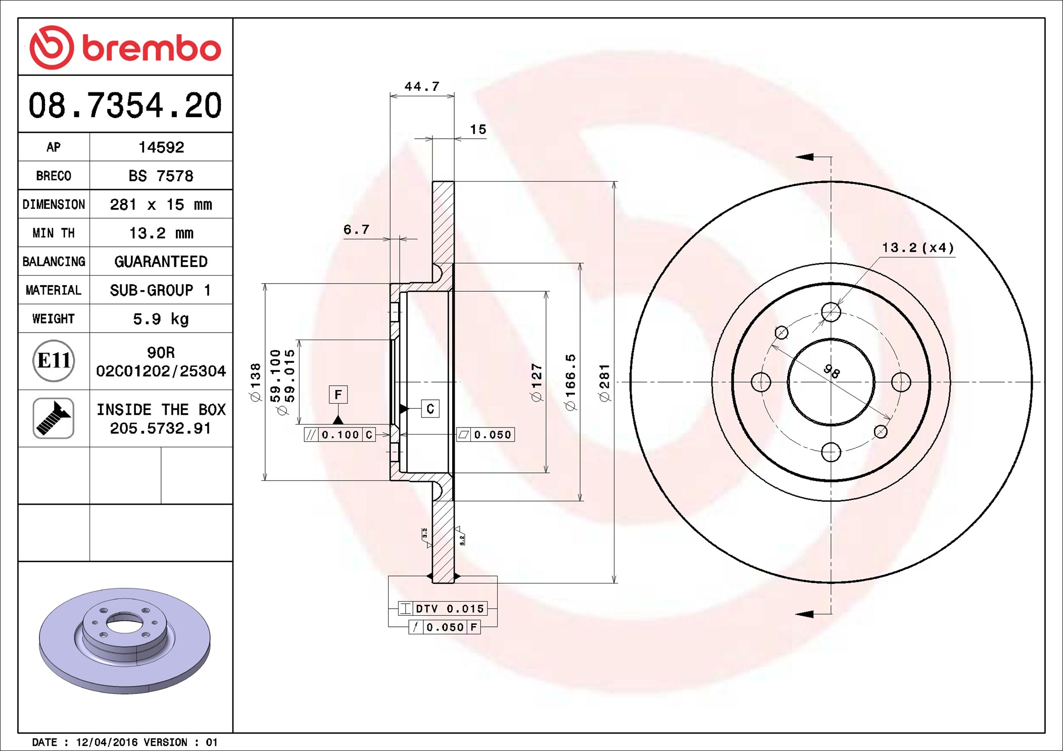 Brake Disc - 08.7354.20 BREMBO