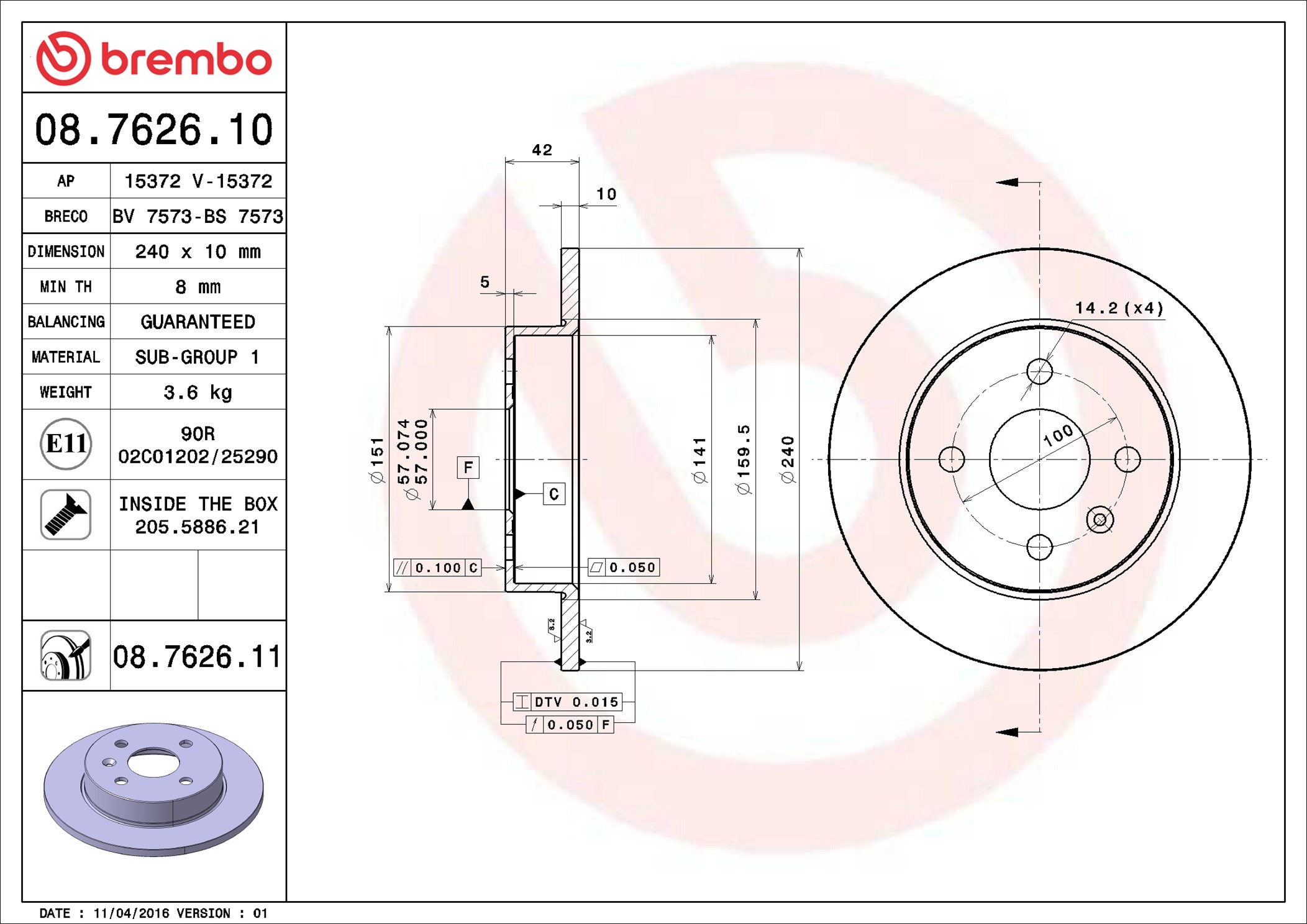 Brake Disc - 08.7626.11 BREMBO