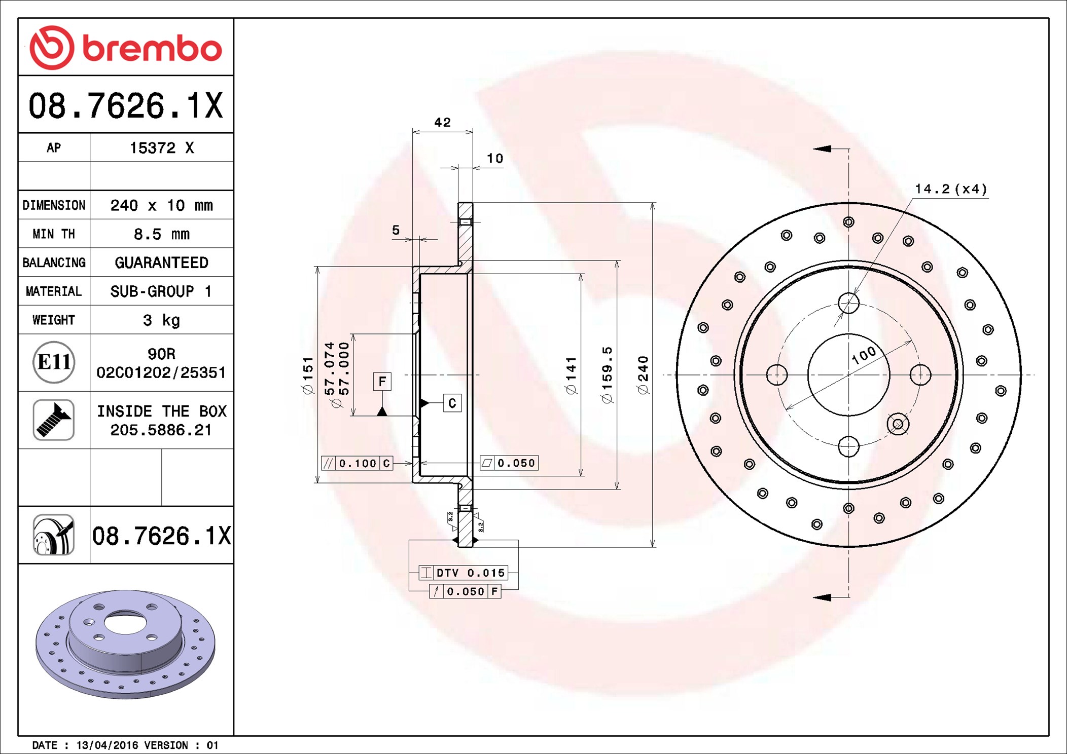 Brake Disc - 08.7626.1X BREMBO