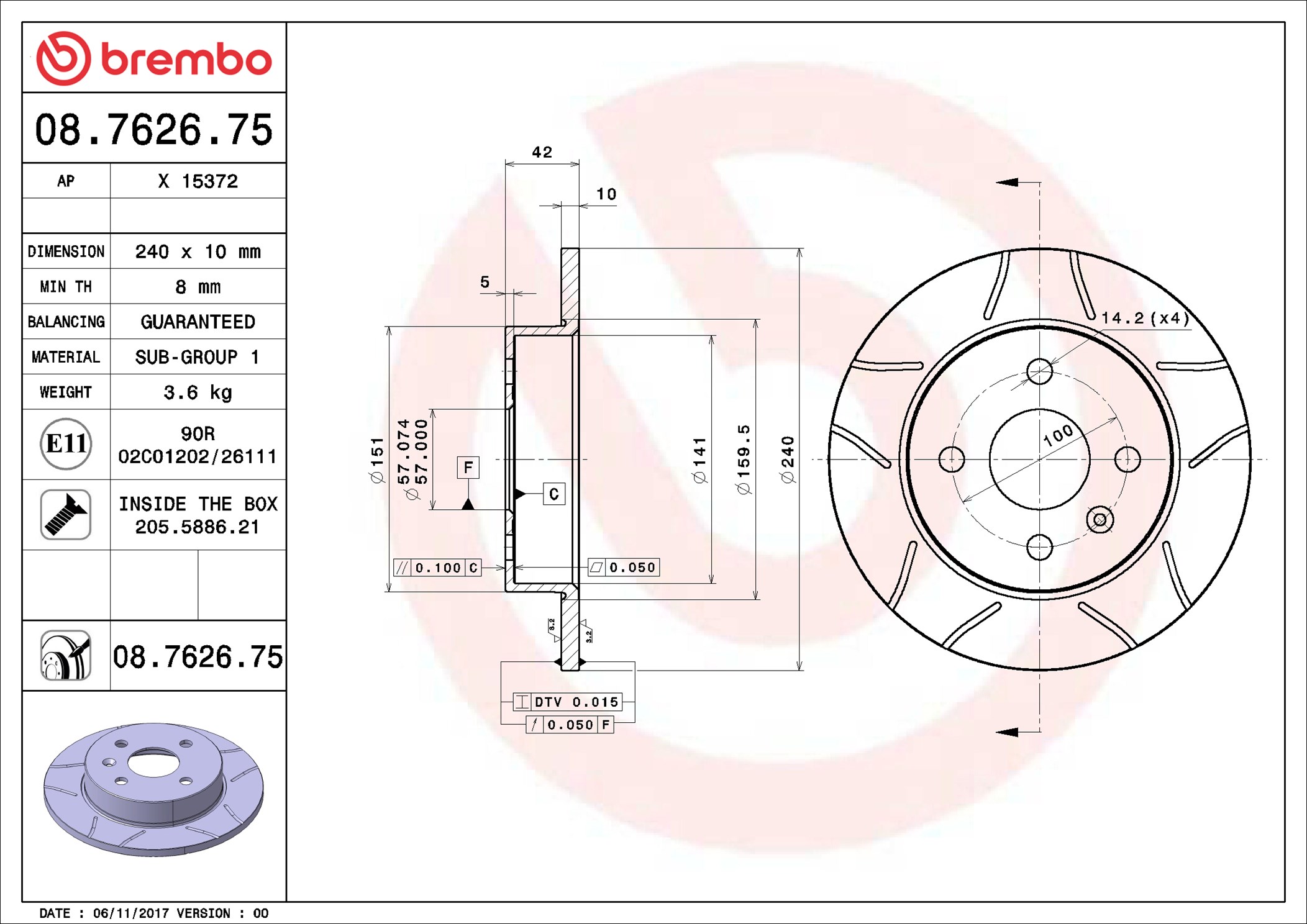Brake Disc - 08.7626.75 BREMBO