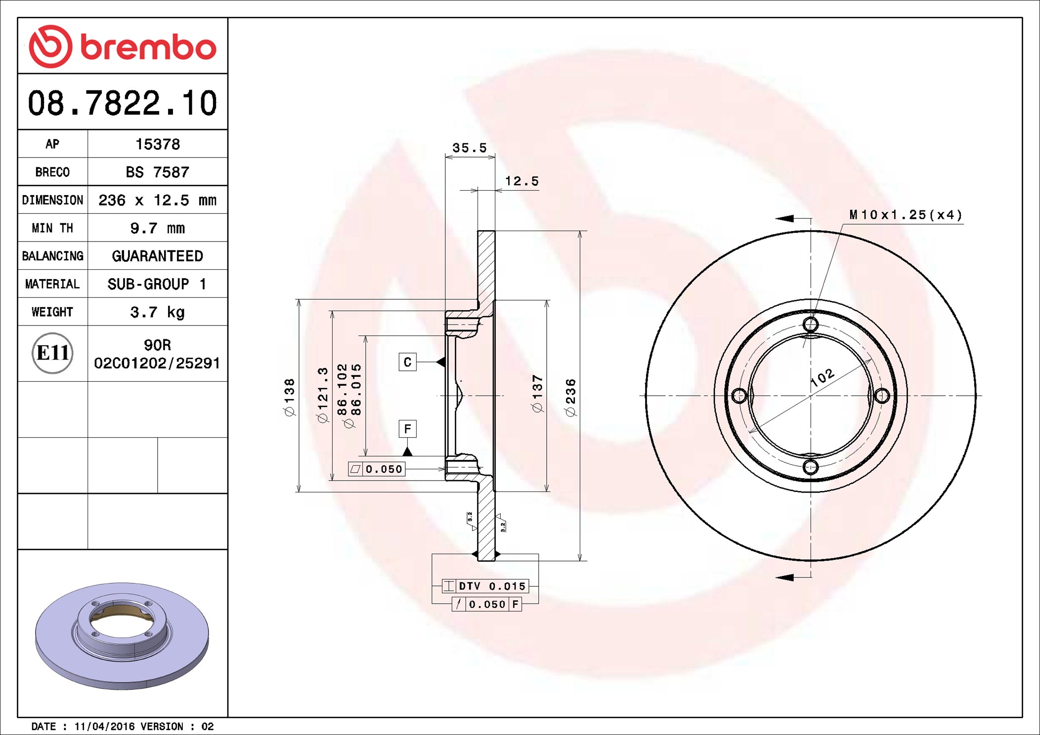 Brake Disc - 08.7822.10 BREMBO