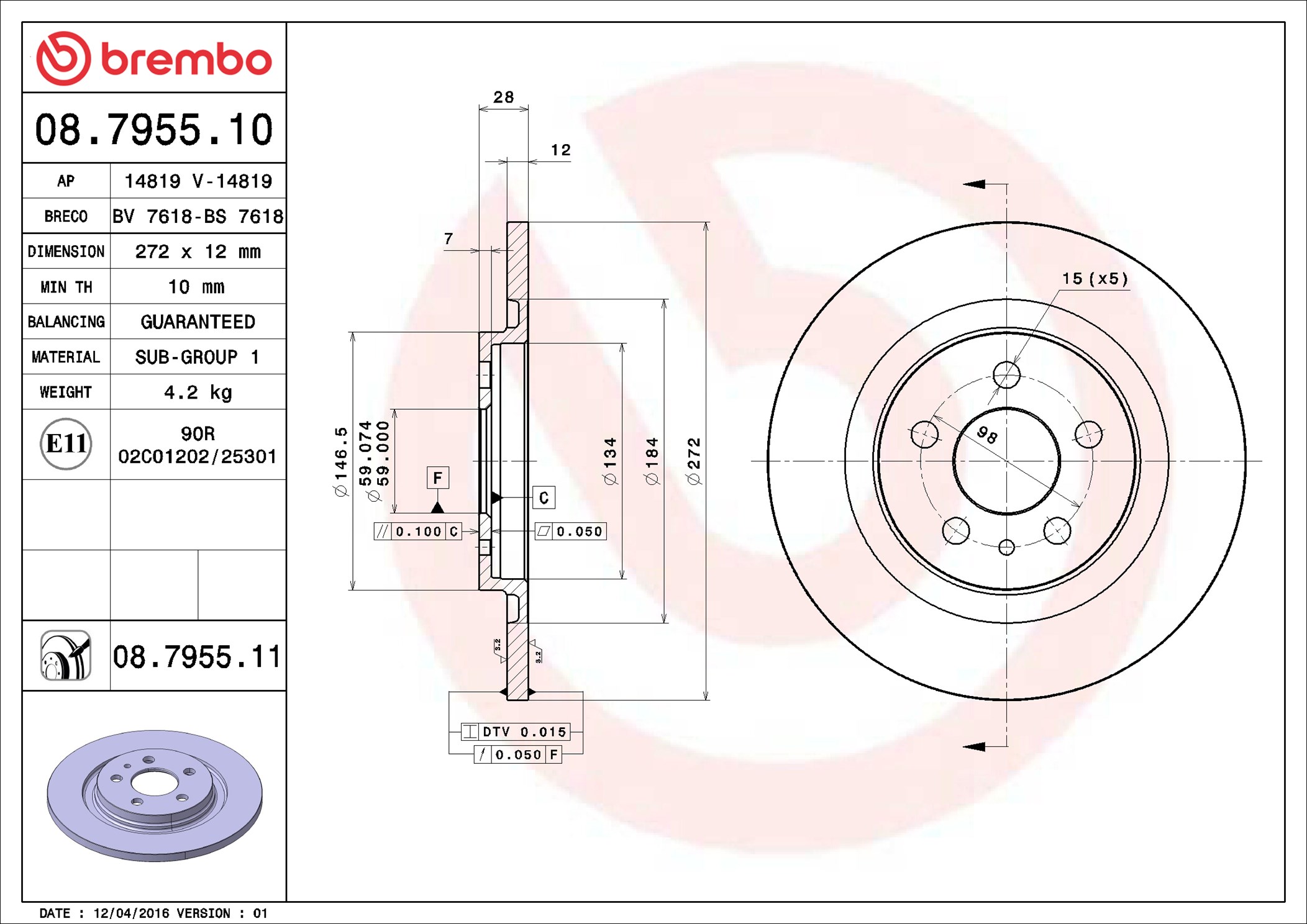 Brake Disc - 08.7955.11 BREMBO