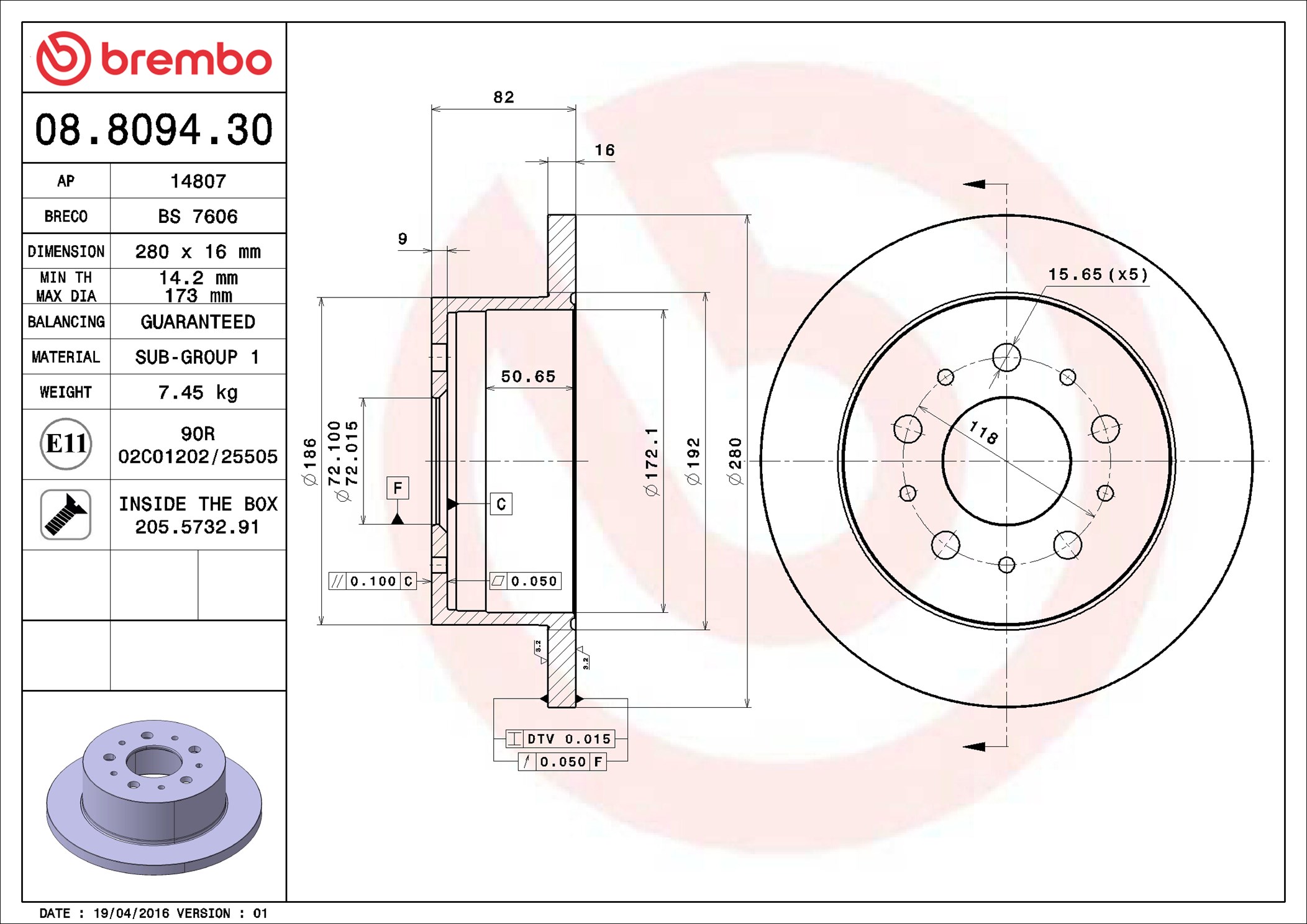 Bremsscheibe - 08.8094.30 BREMBO