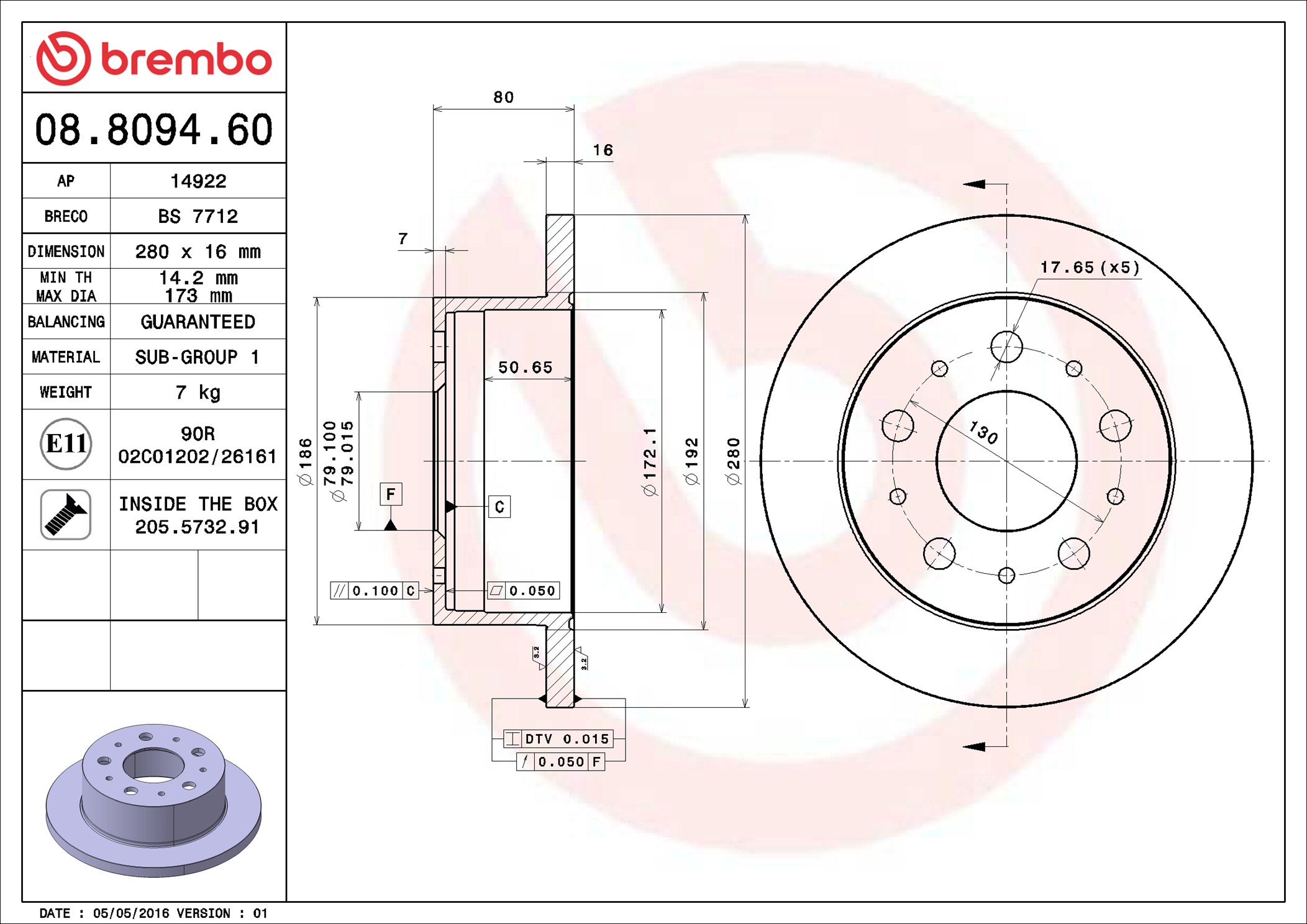 Brake Disc - 08.8094.60 BREMBO