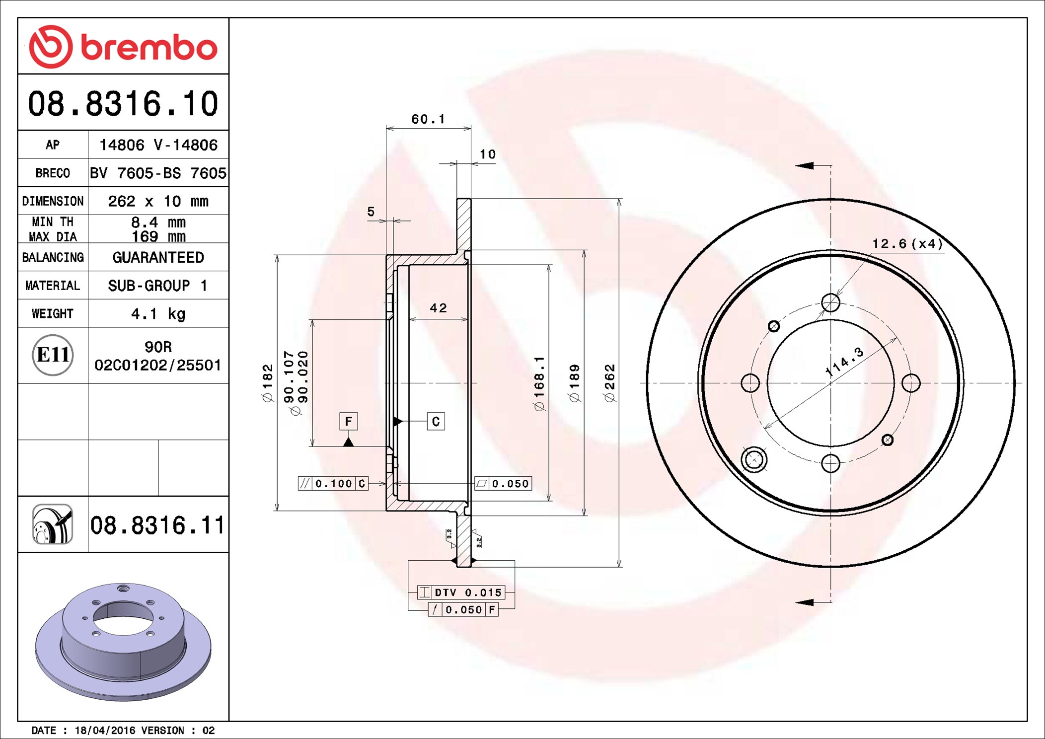 Brake Disc - 08.8316.11 BREMBO