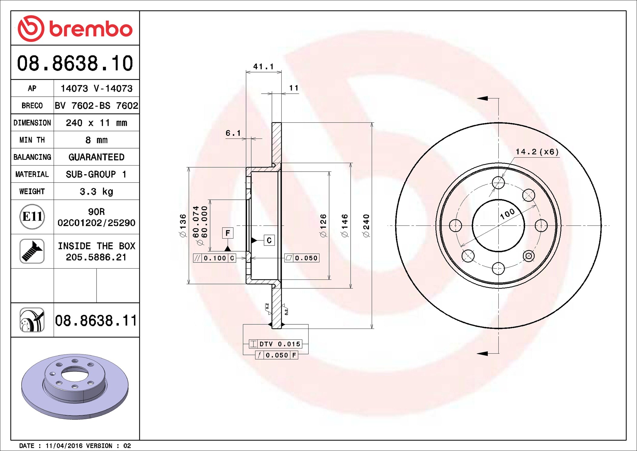 Brake Disc - 08.8638.11 BREMBO