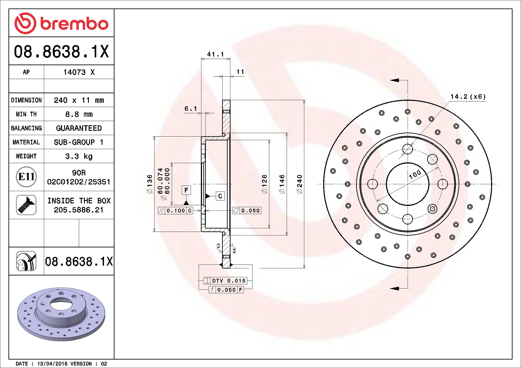 Brake Disc - 08.8638.1X BREMBO
