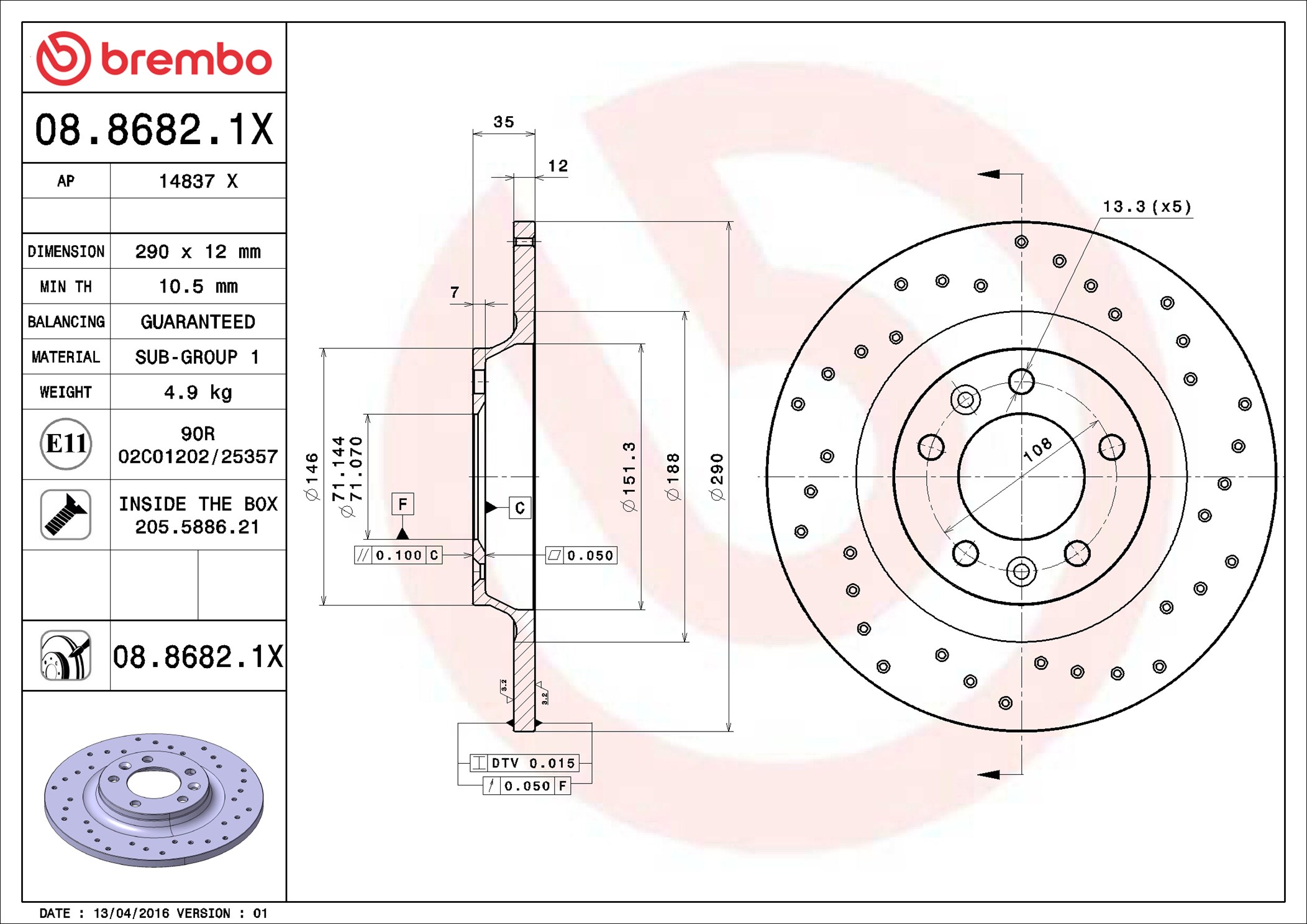 Brake Disc - 08.8682.1X BREMBO