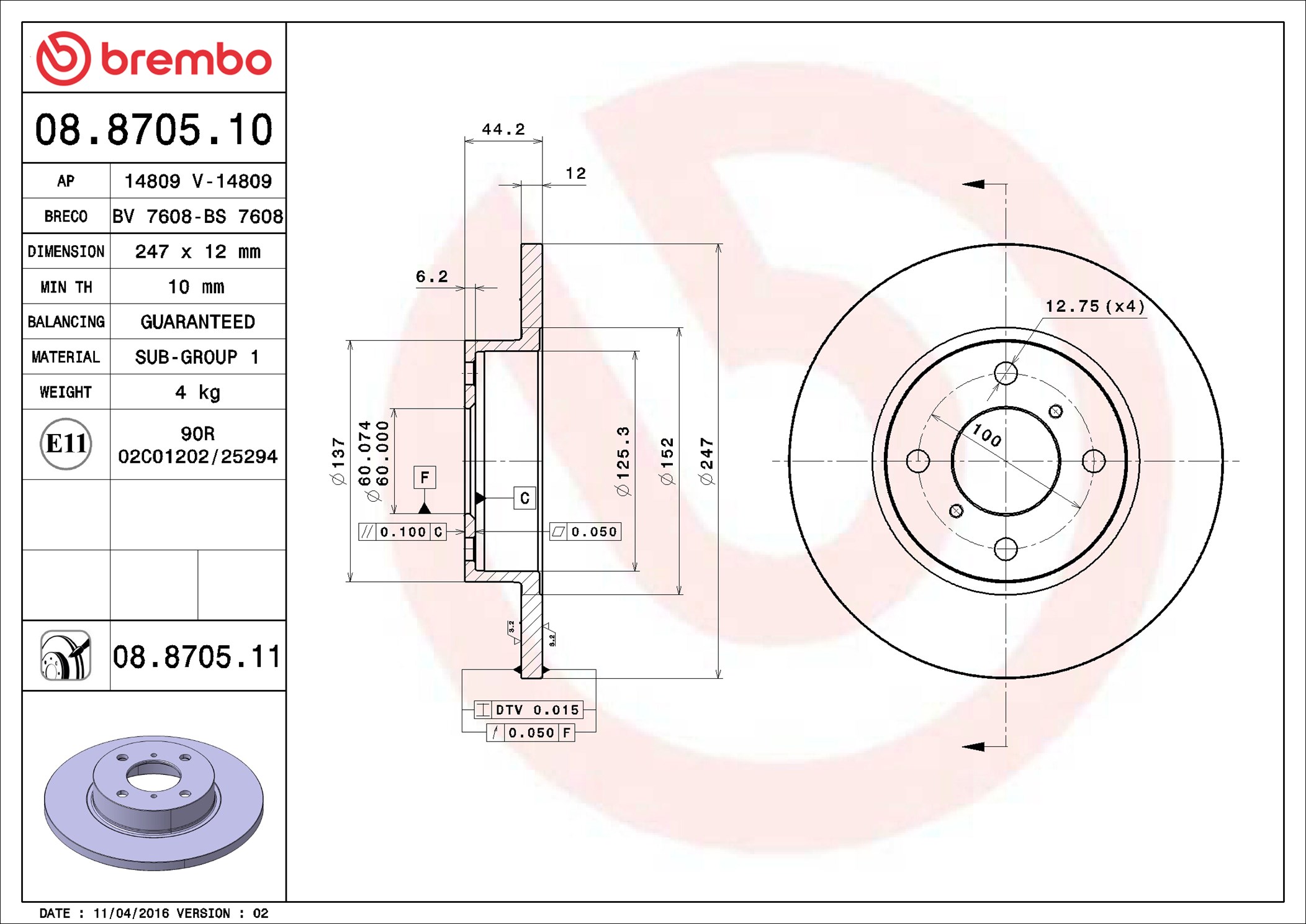 Discofreno - 08.8705.11 BREMBO