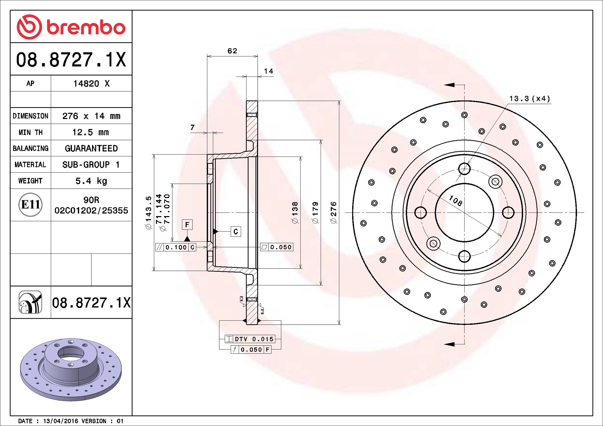 stabdžių diskas - 08.8727.1X BREMBO