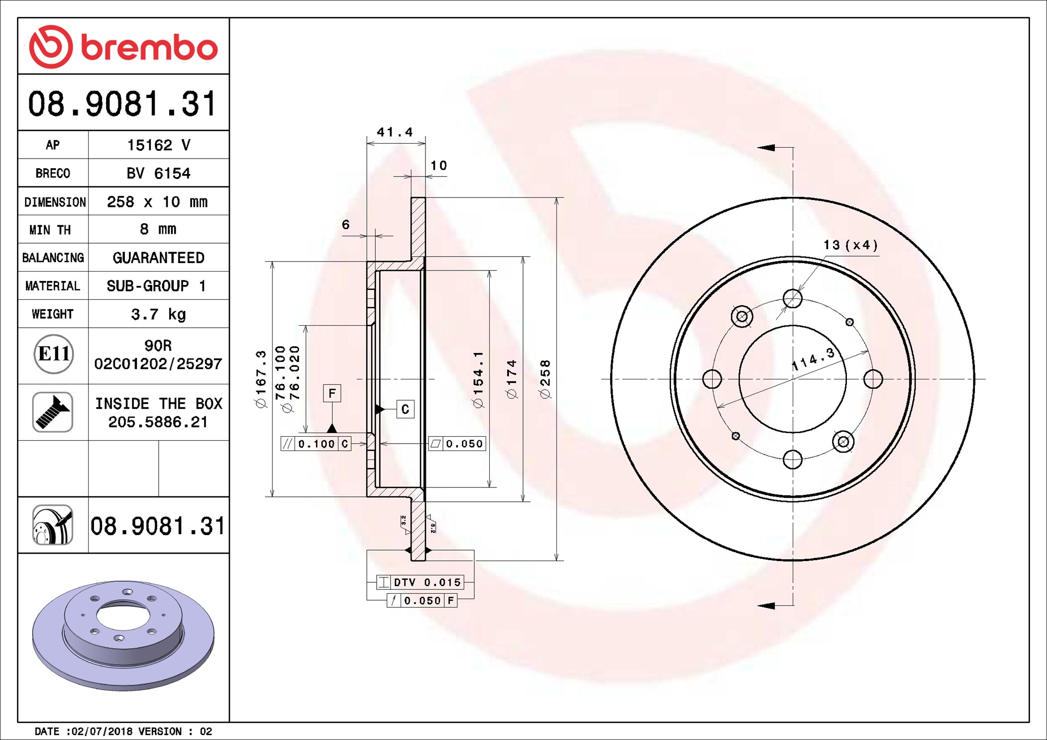 Brake Disc - 08.9081.31 BREMBO