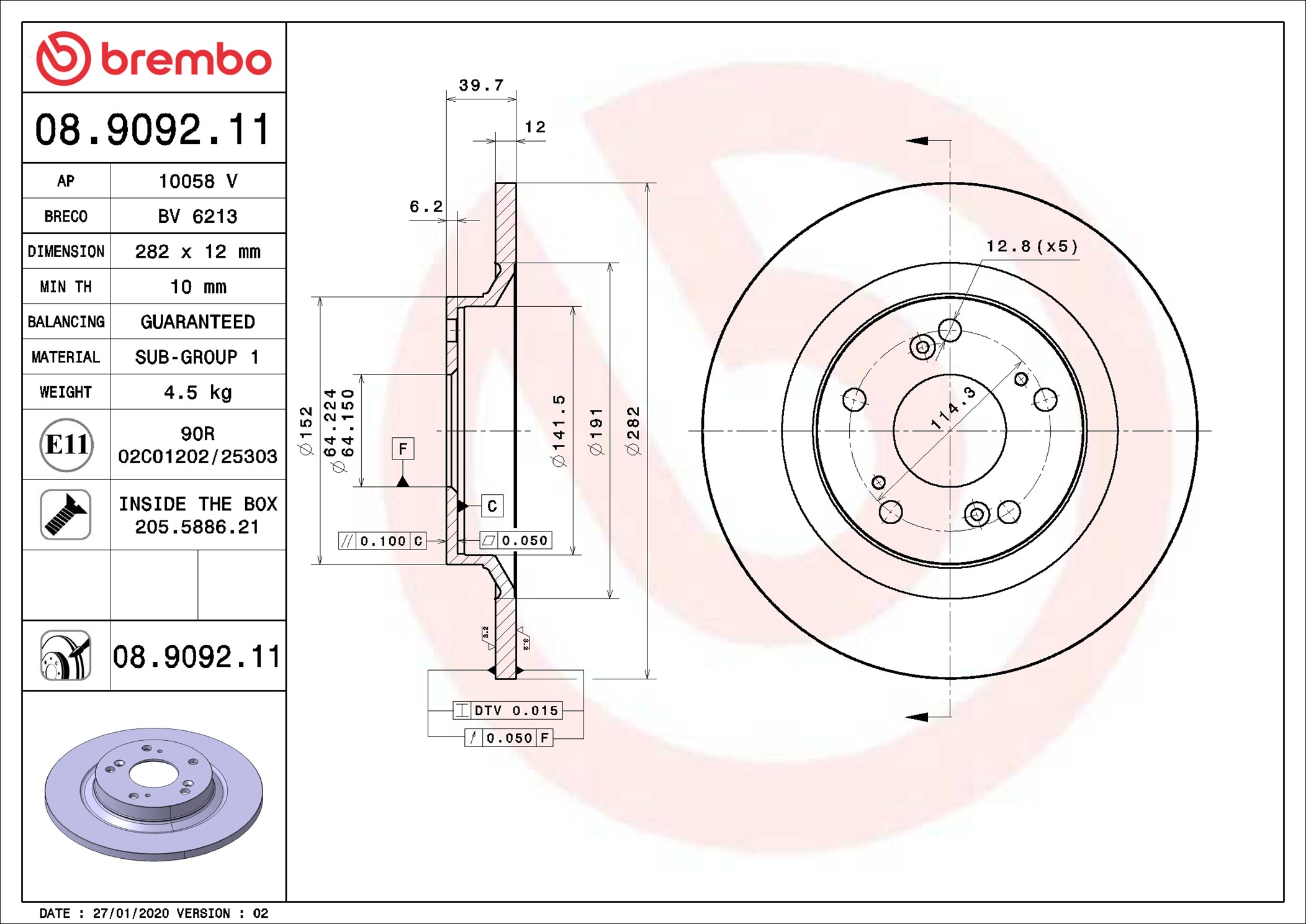 Brake Disc - 08.9092.11 BREMBO