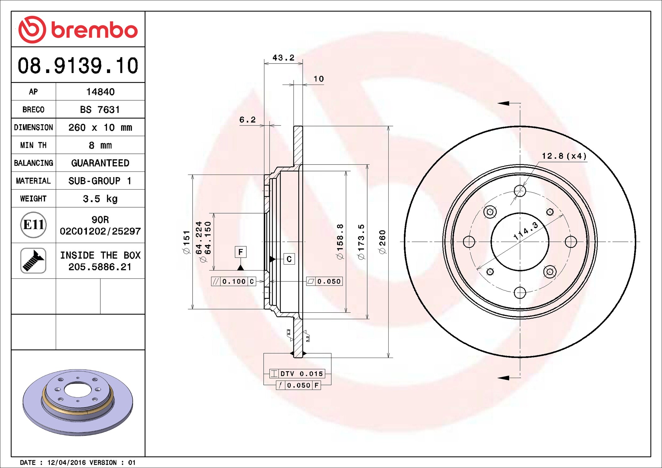 Brake Disc - 08.9139.10 BREMBO