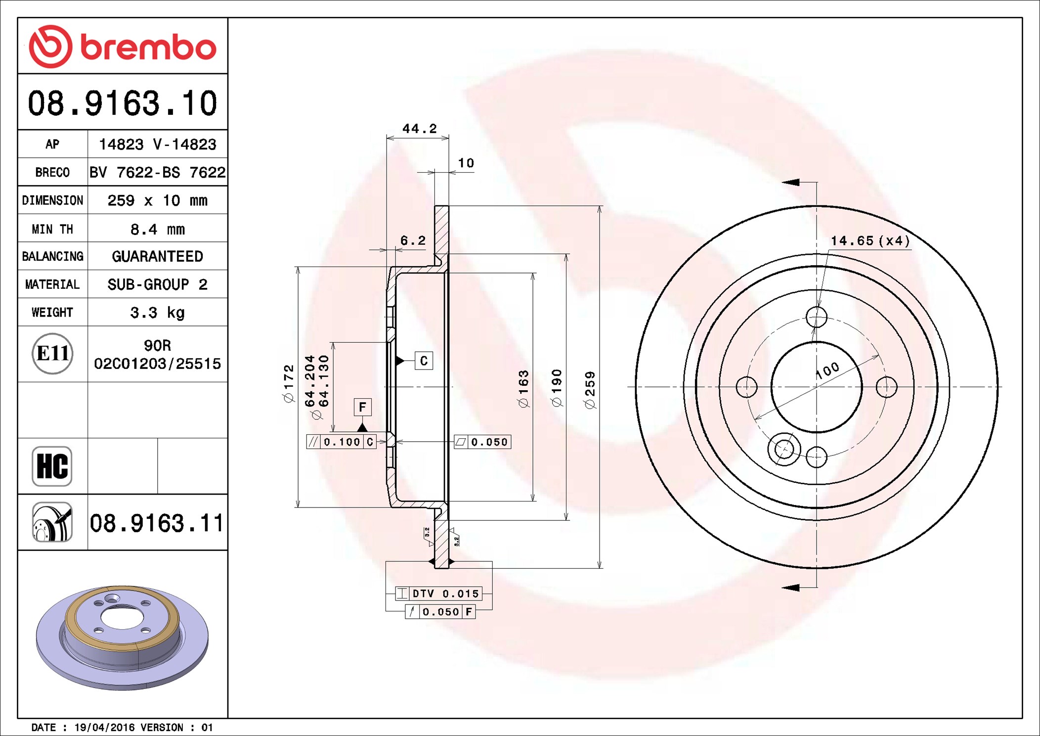 Discofreno - 08.9163.11 BREMBO