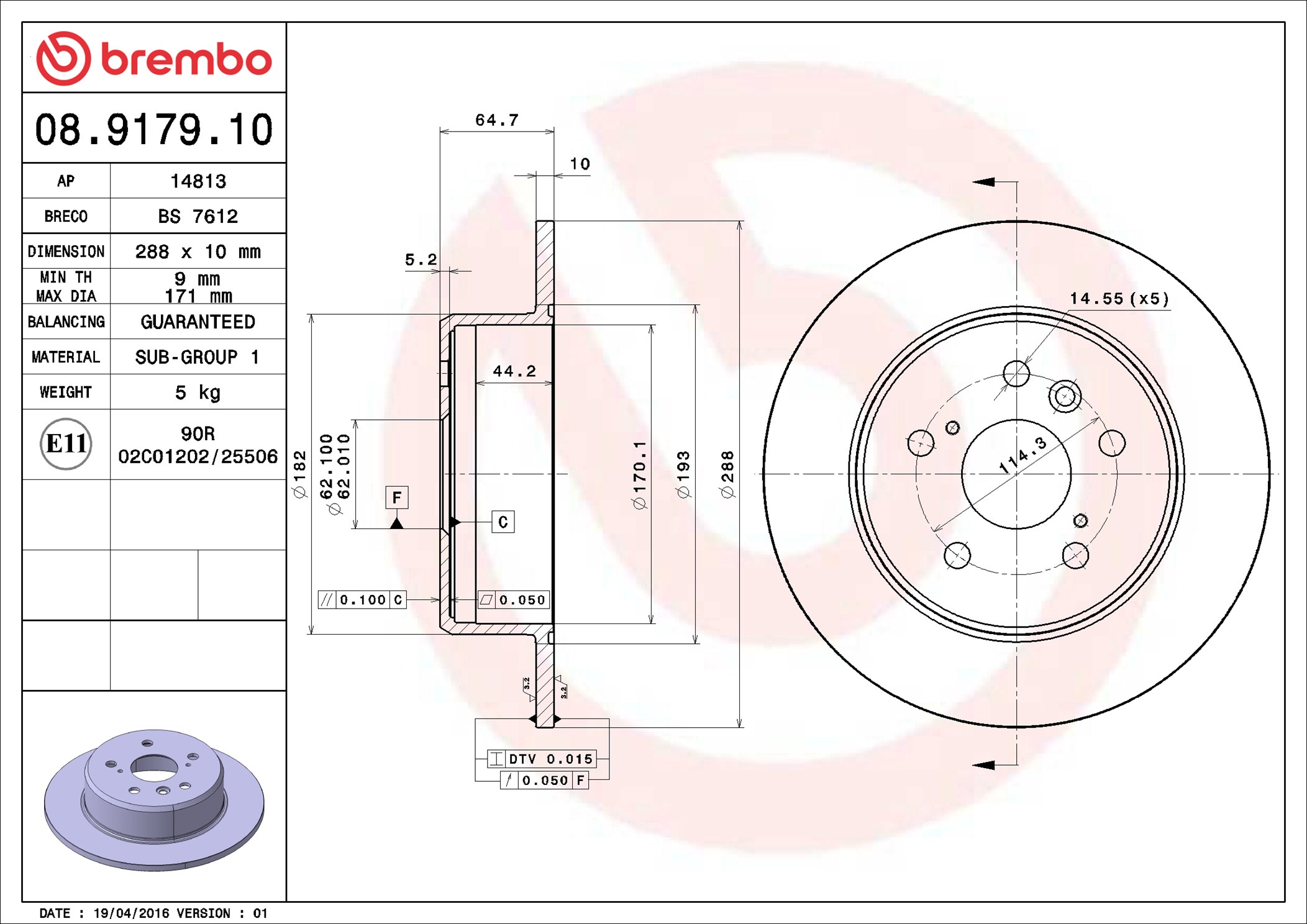 Brake Disc - 08.9179.10 BREMBO