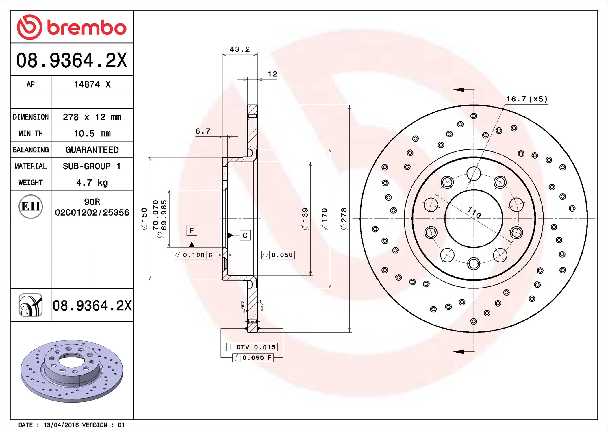 Brake Disc - 08.9364.2X BREMBO