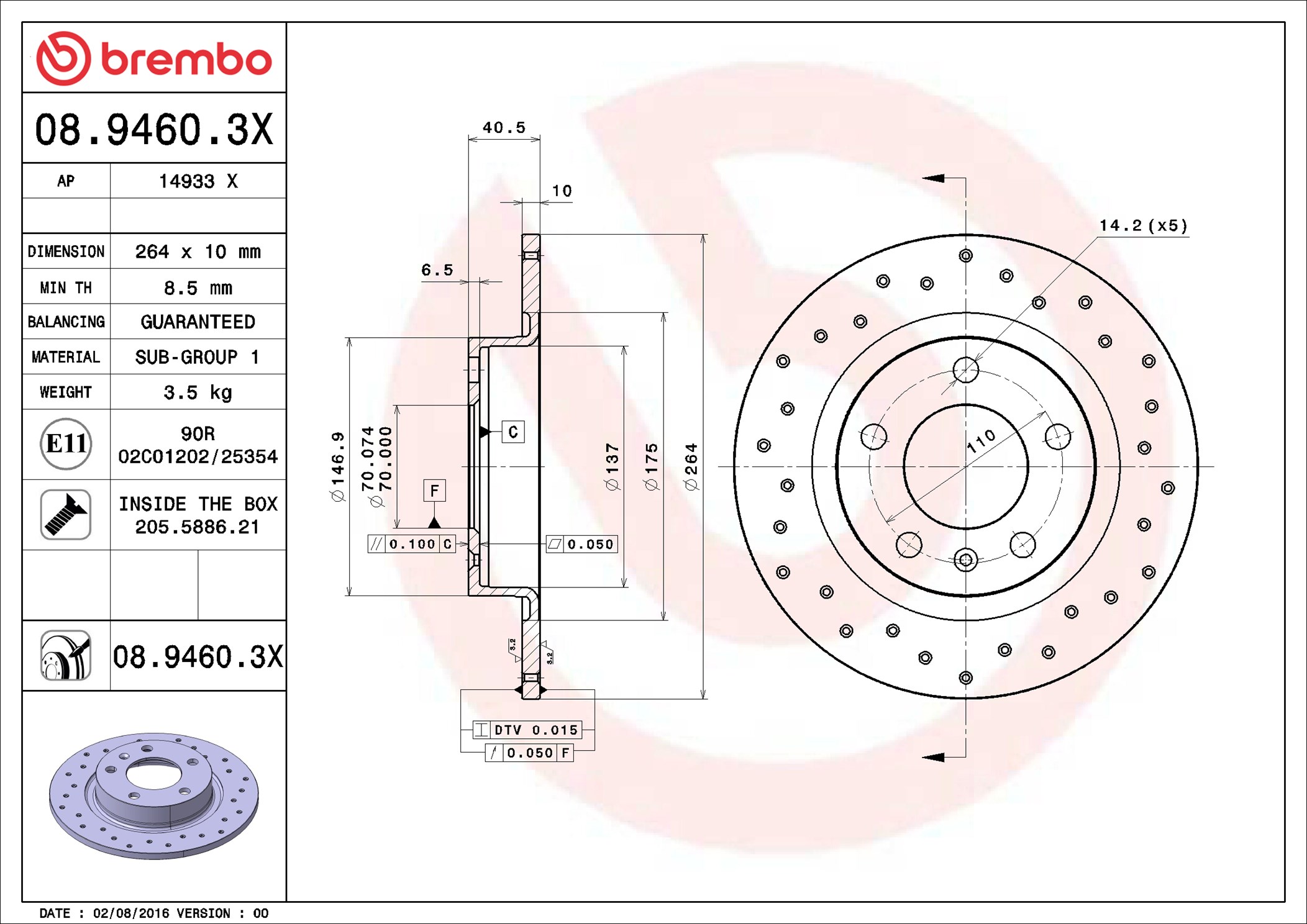 Brake Disc - 08.9460.3X BREMBO