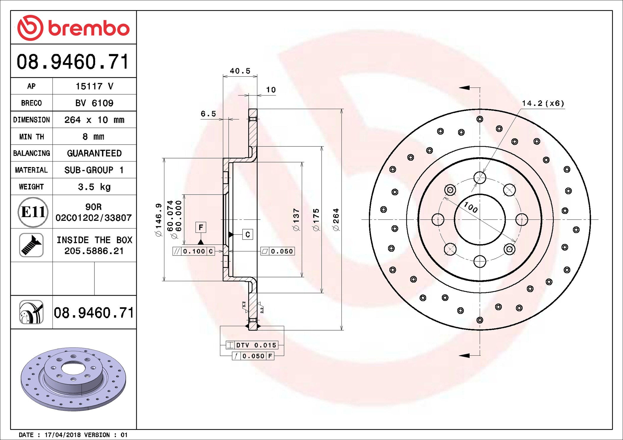 Brake Disc - 08.9460.71 BREMBO