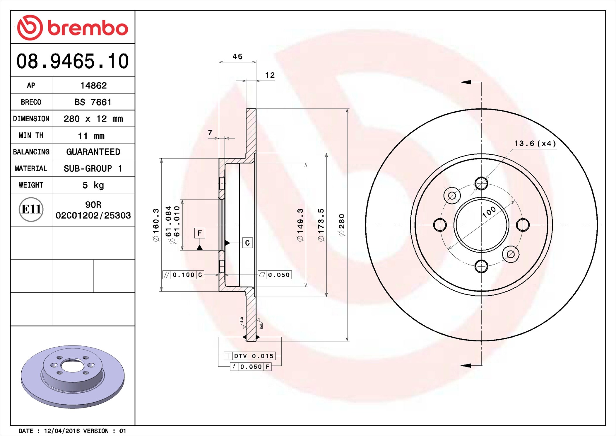 Brake Disc - 08.9465.10 BREMBO