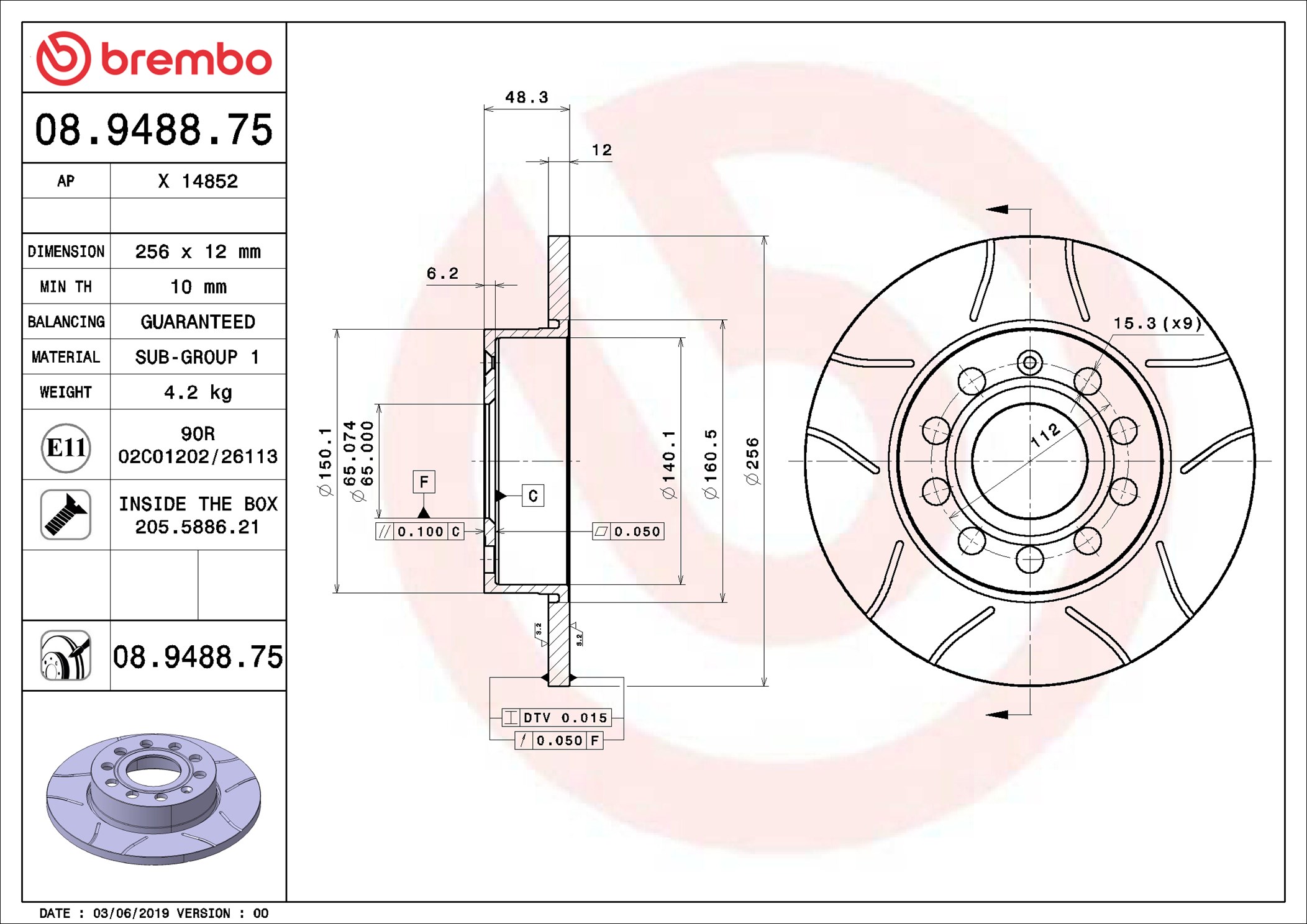 Bremsscheibe - 08.9488.75 BREMBO
