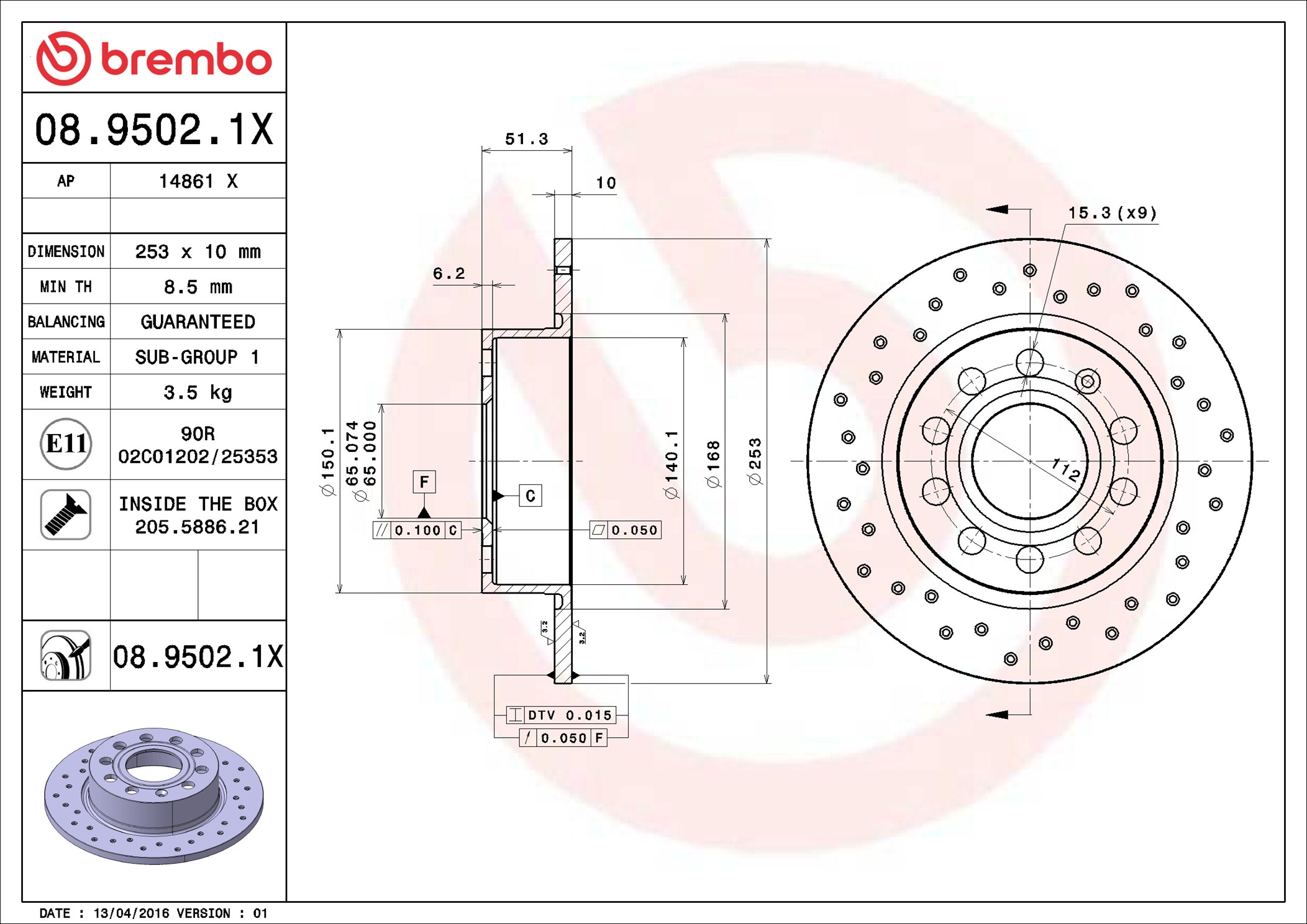 Brake Disc - 08.9502.1X BREMBO