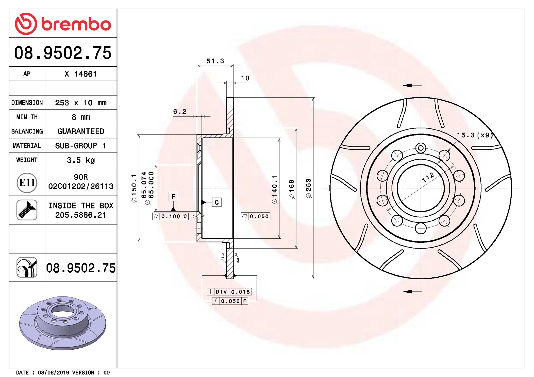 Brake Disc - 08.9502.75 BREMBO