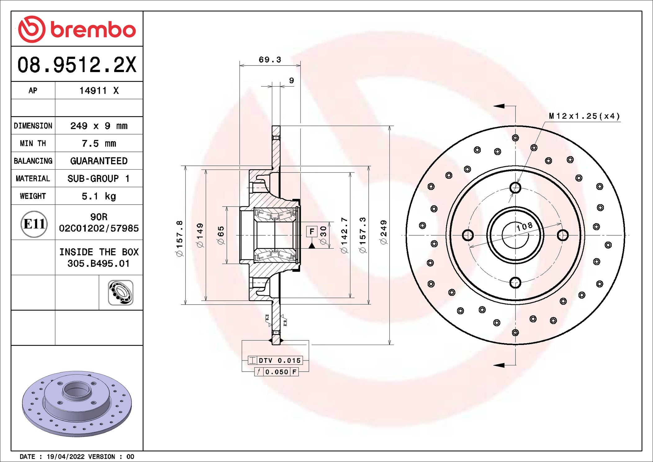 Discofreno - 08.9512.2X BREMBO