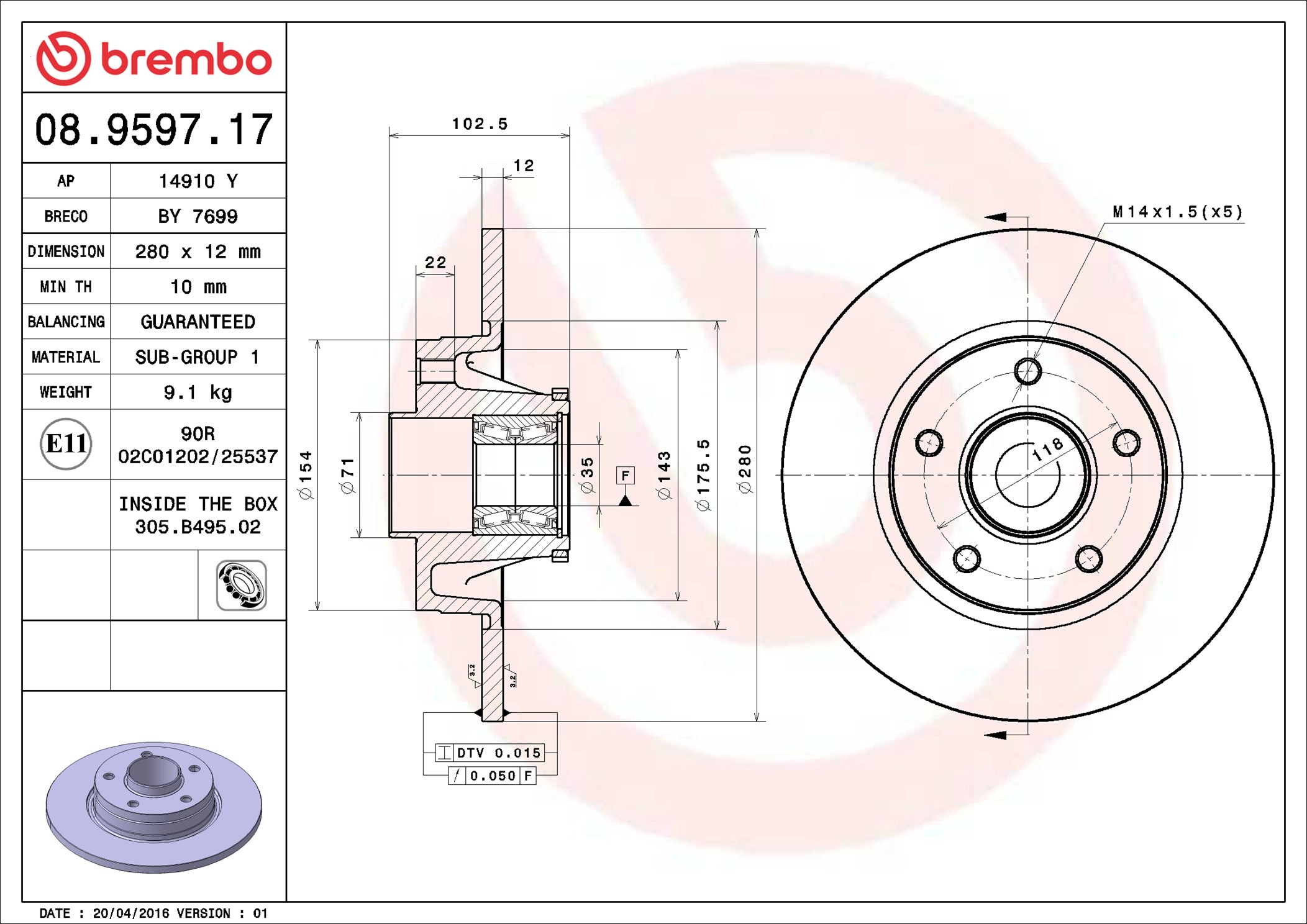 Brake Disc - 08.9597.17 BREMBO